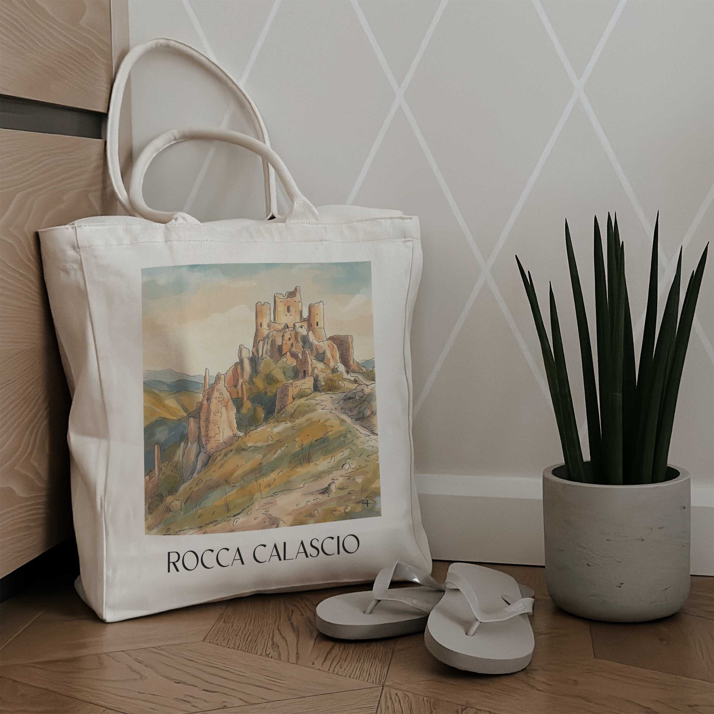 rocca-calascio-abruzzen-italien-einkaufstasche-aquarell