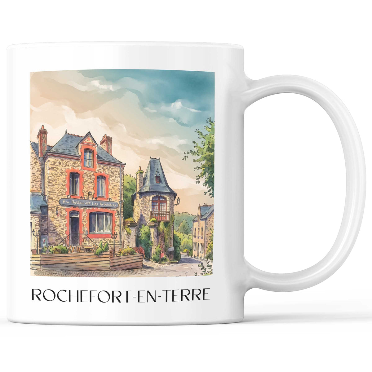 Rochefort-en-Terre Kaffeebecher - Morbihan - Frankreich Becher - Kaffeetasse im Aquarell Stil - favplace