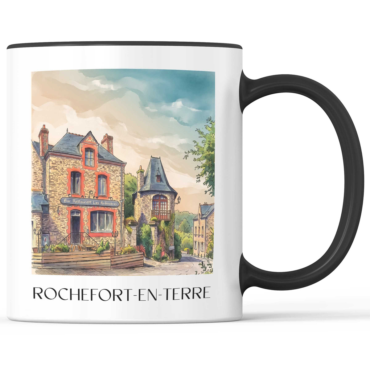 Rochefort-en-Terre Kaffeebecher - Morbihan - Frankreich Becher - Kaffeetasse im Aquarell Stil - favplace
