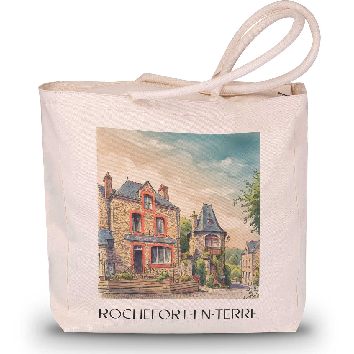 Rochefort-en-Terre Shopping Tasche - Morbihan - Frankreich Tote Bag - Einkaufstasche im Aquarell Stil - favplace