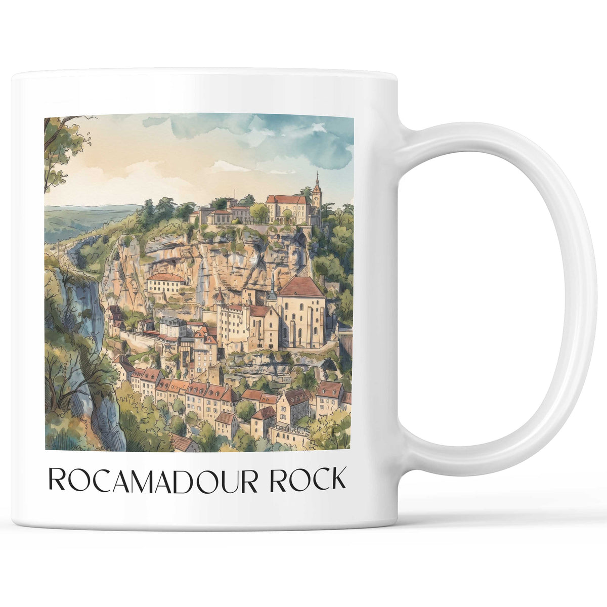 Rocher de Rocamadour Kaffeebecher - Vallée de la Dordogne - Frankreich Becher - Kaffeetasse im Aquarell Stil - favplace