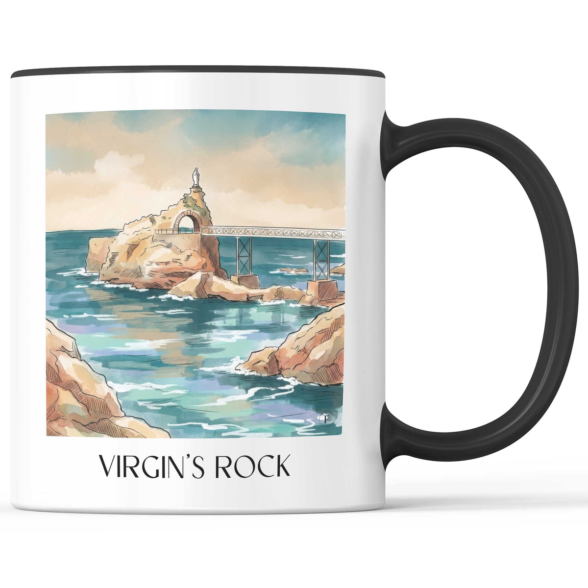 Rocher de la Vierge Kaffeebecher - Biarritz - Frankreich Becher - Kaffeetasse im Aquarell Stil - favplace