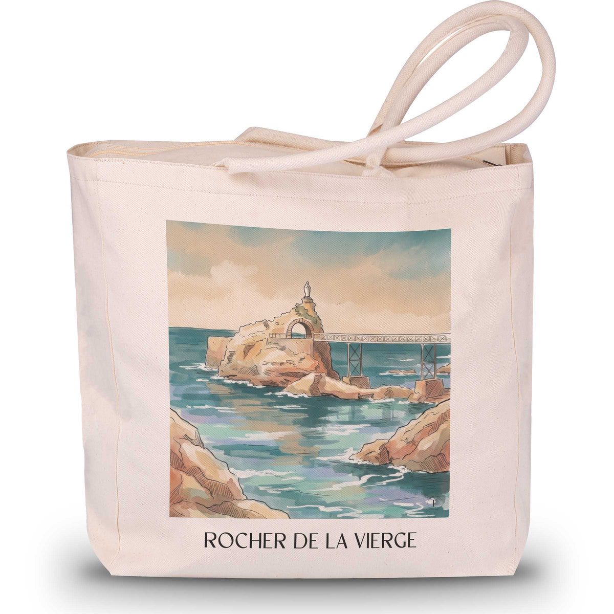 rocher-de-la-vierge-biarritz-frankreich-einkaufstasche-aquarell