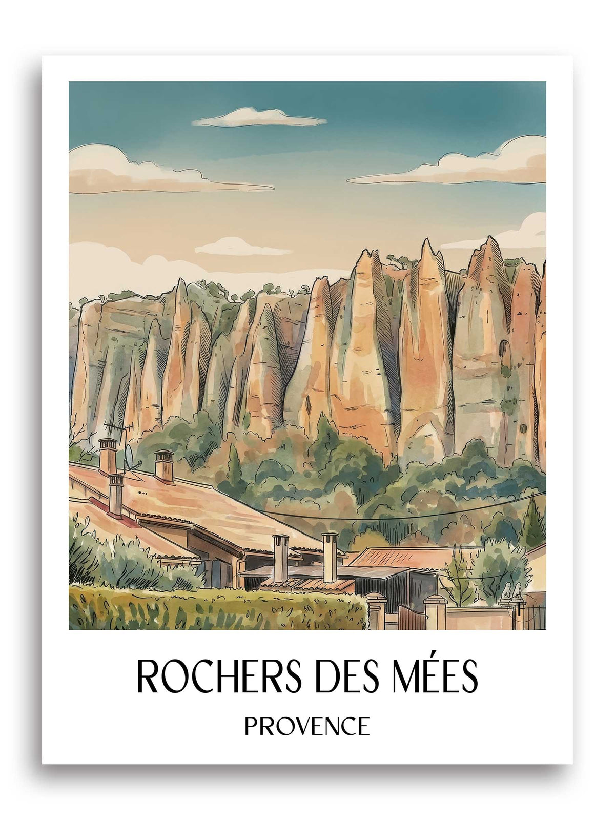 Rochers des Mées Poster - Provence - Frankreich Kunstdruck - Aquarell von A4 bis A1 - favplace