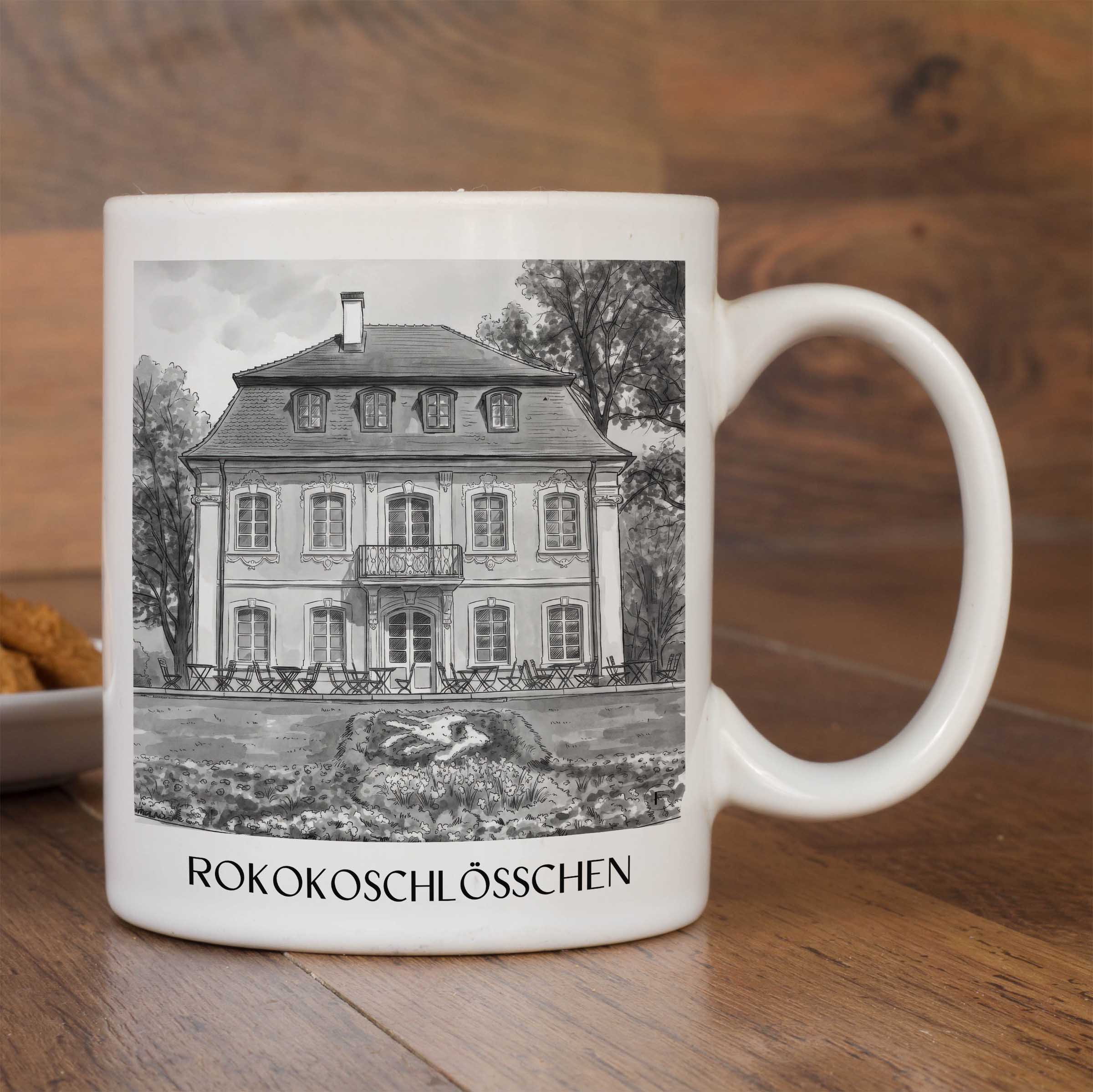 rokokoschlösschen-schwäbisch-gmünd-deutschland-kaffeebecher-aquarell-schwarz-weiss