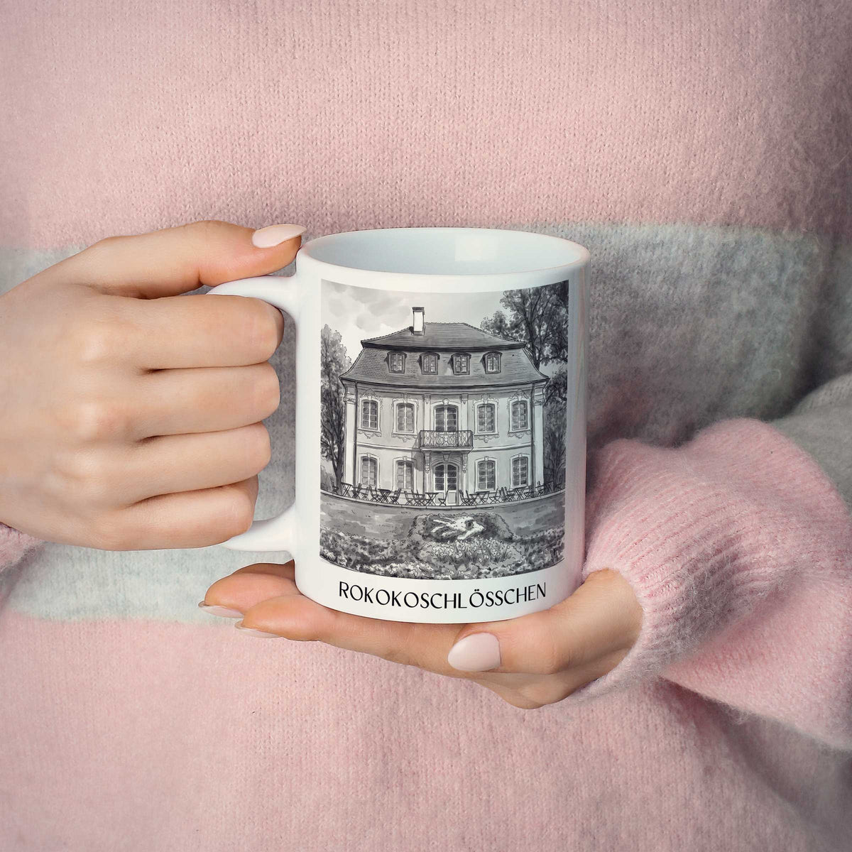 rokokoschlösschen-schwäbisch-gmünd-deutschland-kaffeebecher-aquarell-schwarz-weiss