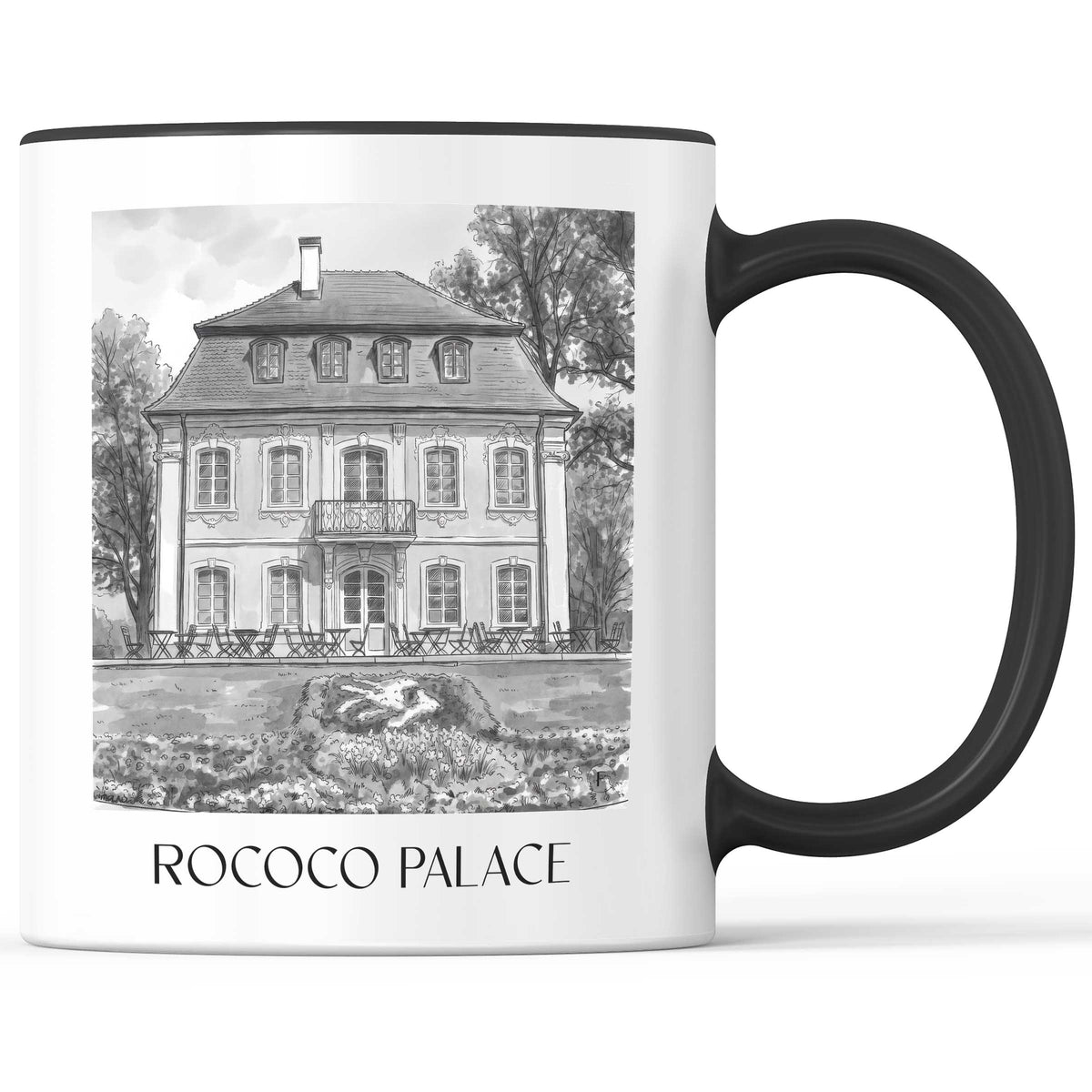 Rokokoschlösschen Kaffeebecher - Schwäbisch Gmünd - Deutschland Becher - Kaffeetasse im Aquarell Schwarz-Weiß Stil - favplace