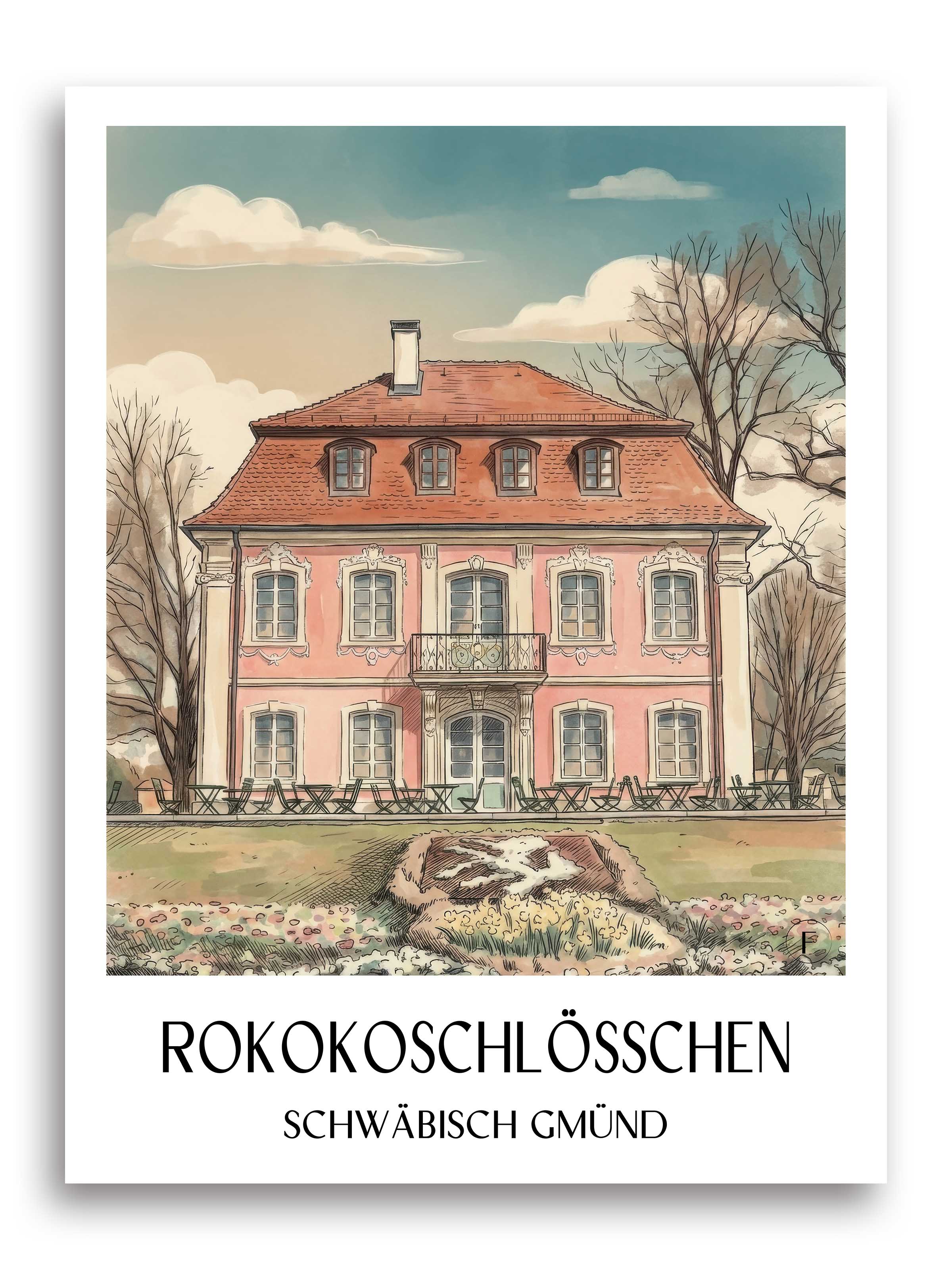 rokokoschlösschen-schwäbisch-gmünd-deutschland-poster-aquarell