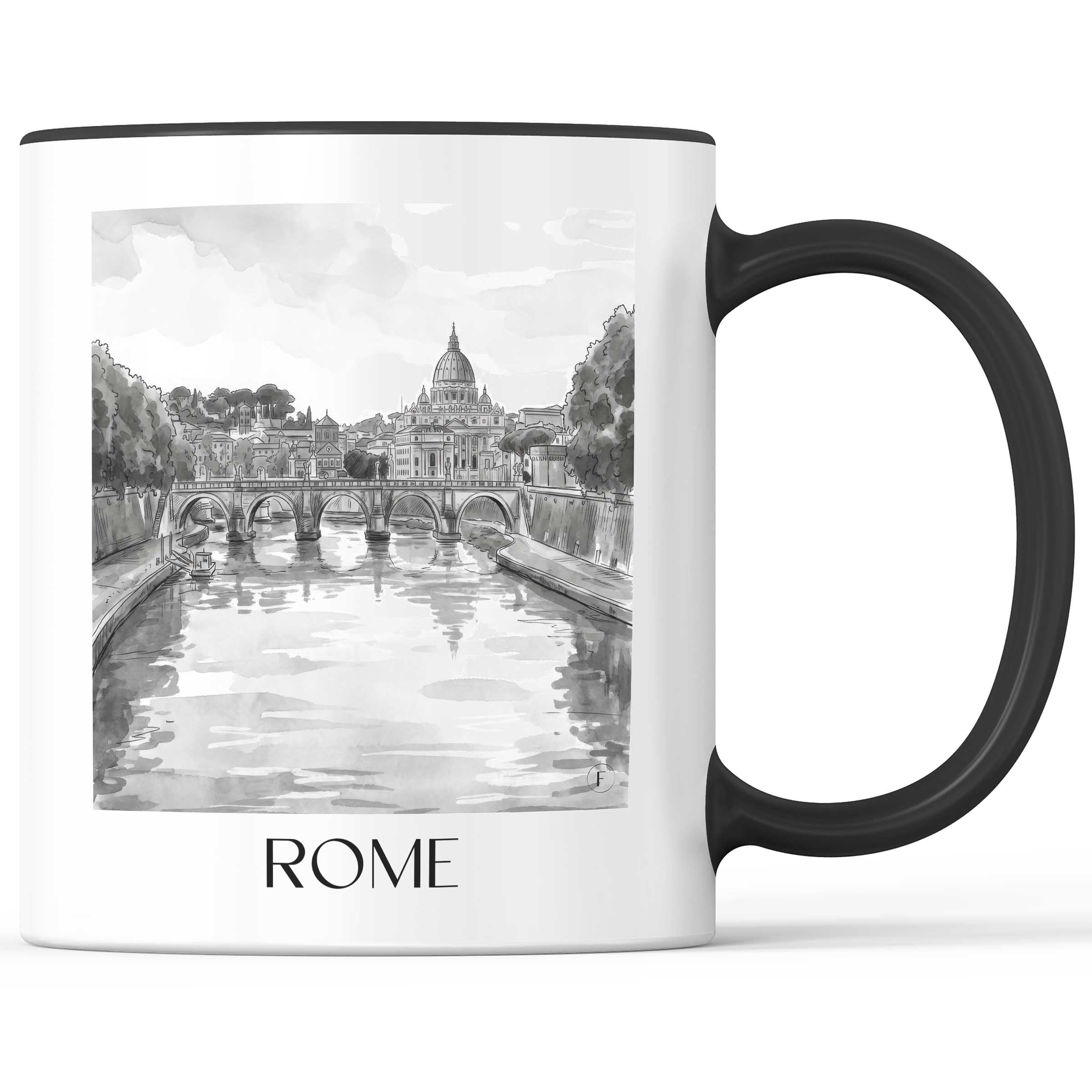 Rom - Italien Becher - Kaffeetasse im Aquarell Schwarz-Weiß Stil - favplace
