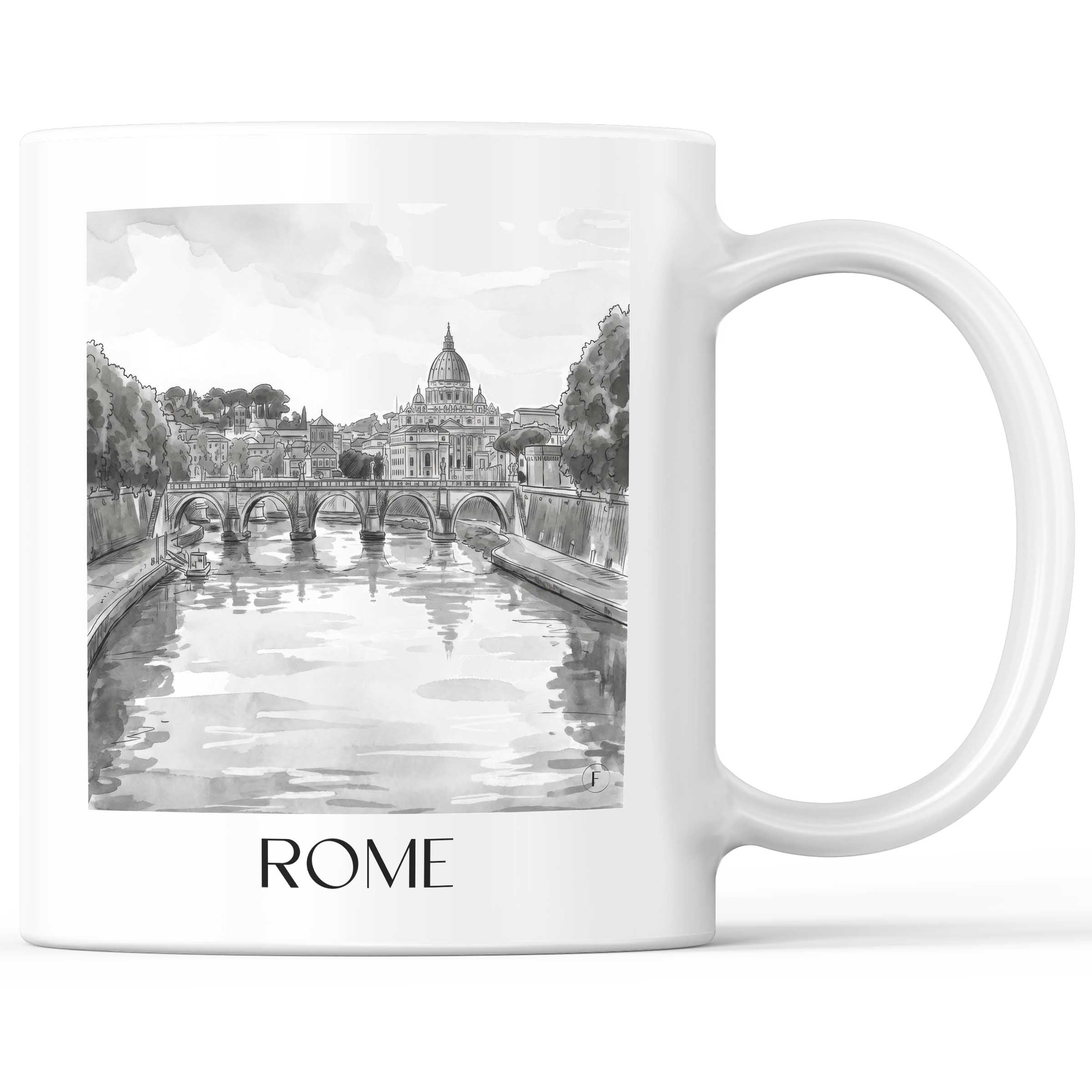 Rom - Italien Becher - Kaffeetasse im Aquarell Schwarz-Weiß Stil - favplace