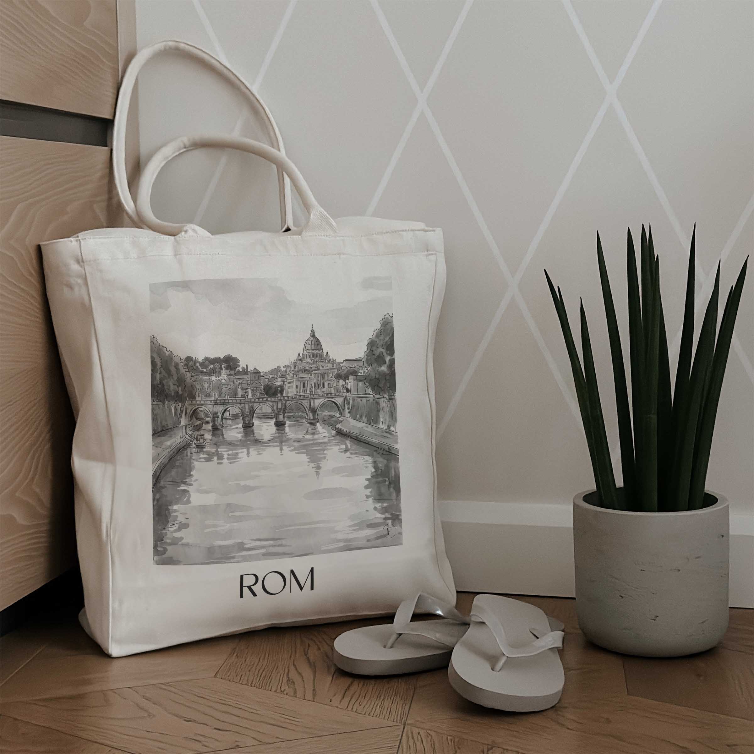 rom-italien-einkaufstasche-aquarell-schwarz-weiss