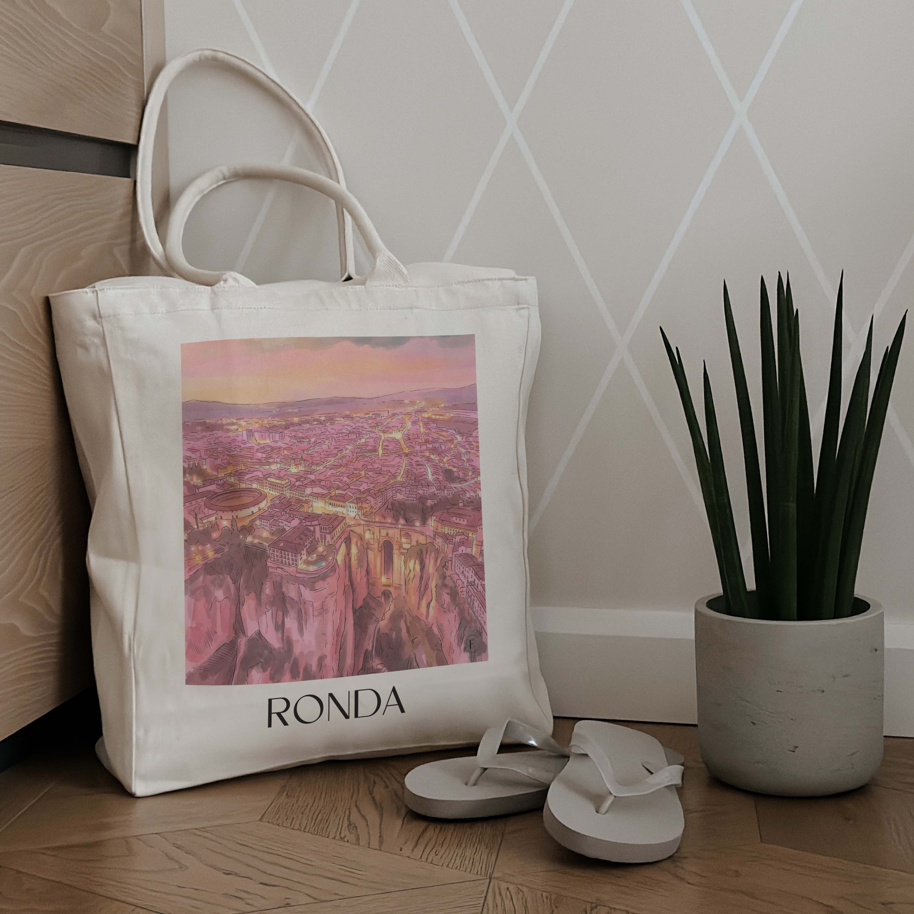 ronda-spanien-spanien-einkaufstasche-aquarell-pink-rosa