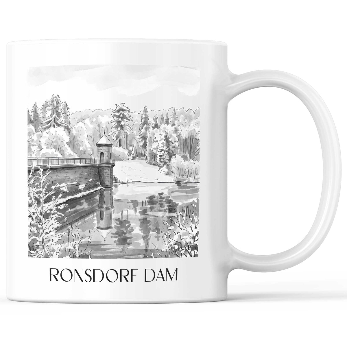 Ronsdorfer Talsperre Kaffeebecher - Wuppertal - Deutschland Becher - Kaffeetasse im Aquarell Schwarz-Weiß Stil - favplace