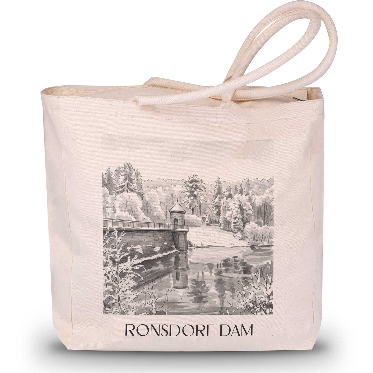 Ronsdorfer Talsperre Shopping Tasche - Wuppertal - Deutschland Tote Bag - Einkaufstasche im Aquarell Schwarz-Weiß Stil - favplace