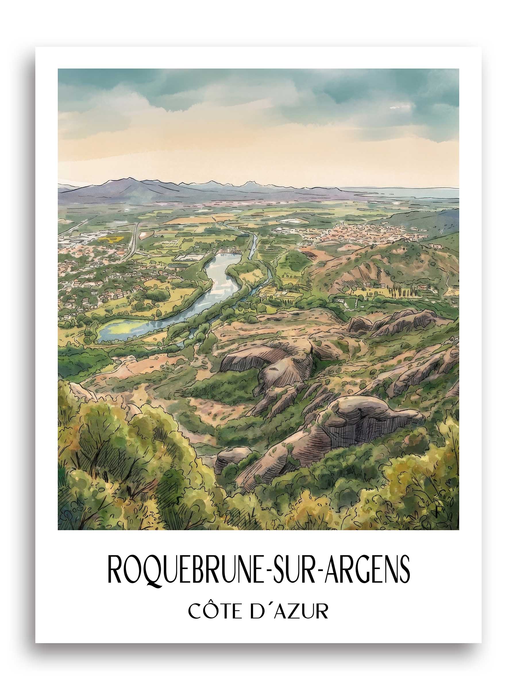 roquebrune-sur-argens-côte-d´azur-frankreich-poster-aquarell