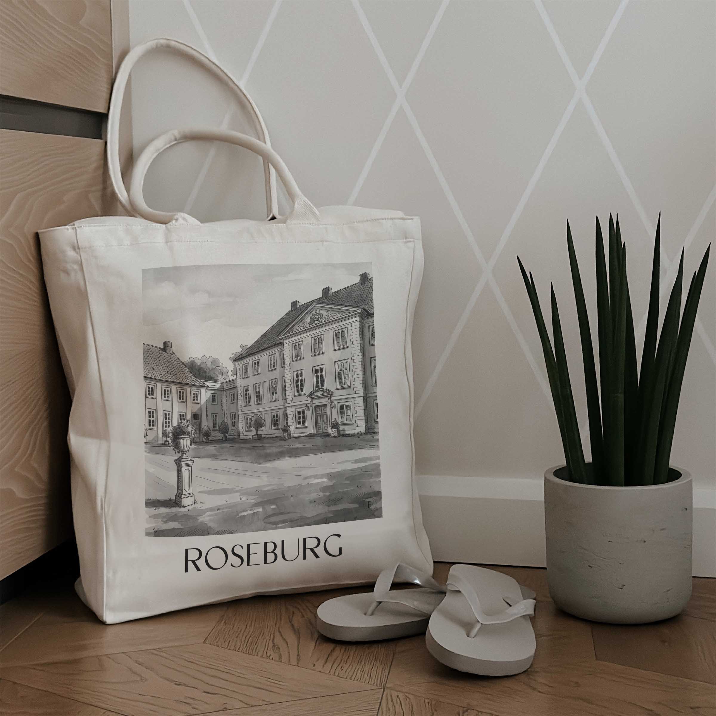 roseburg-schleswig-holstein-deutschland-einkaufstasche-aquarell-schwarz-weiss