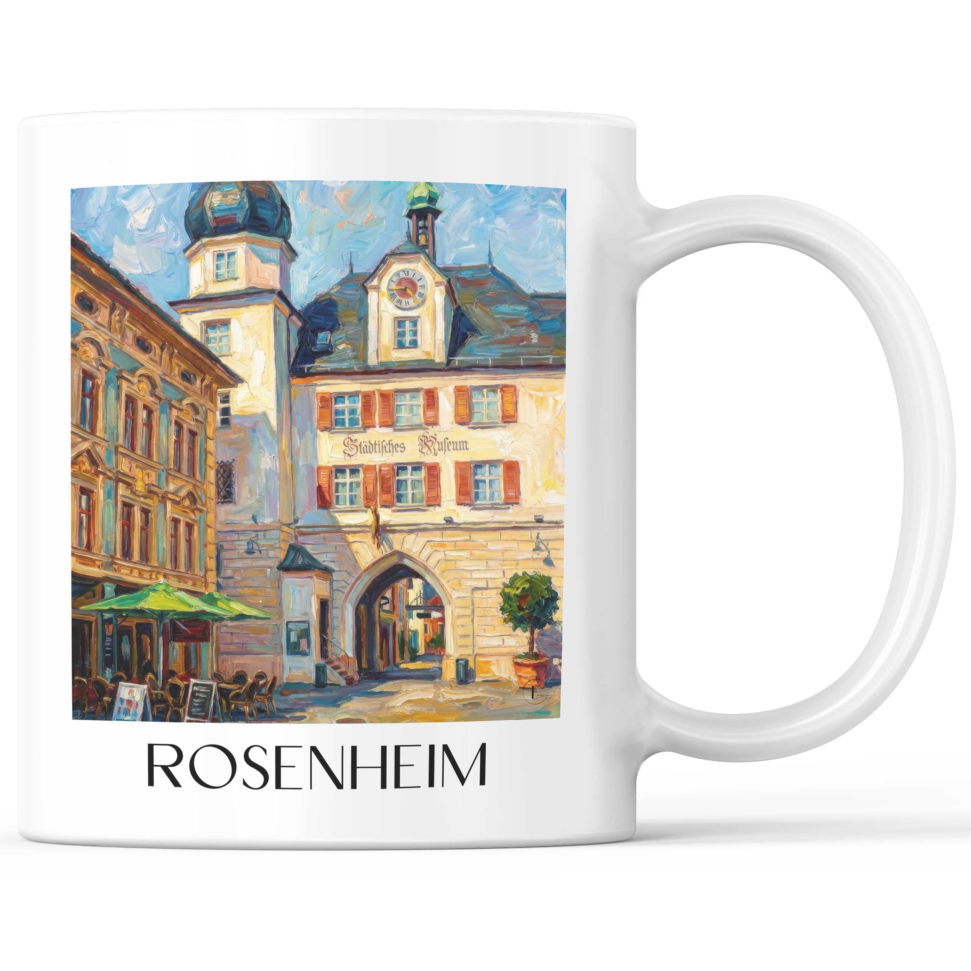 Rosenheim Kaffeebecher - Oberbayern - Deutschland Becher - Kaffeetasse im Ölgemälde Stil - favplace