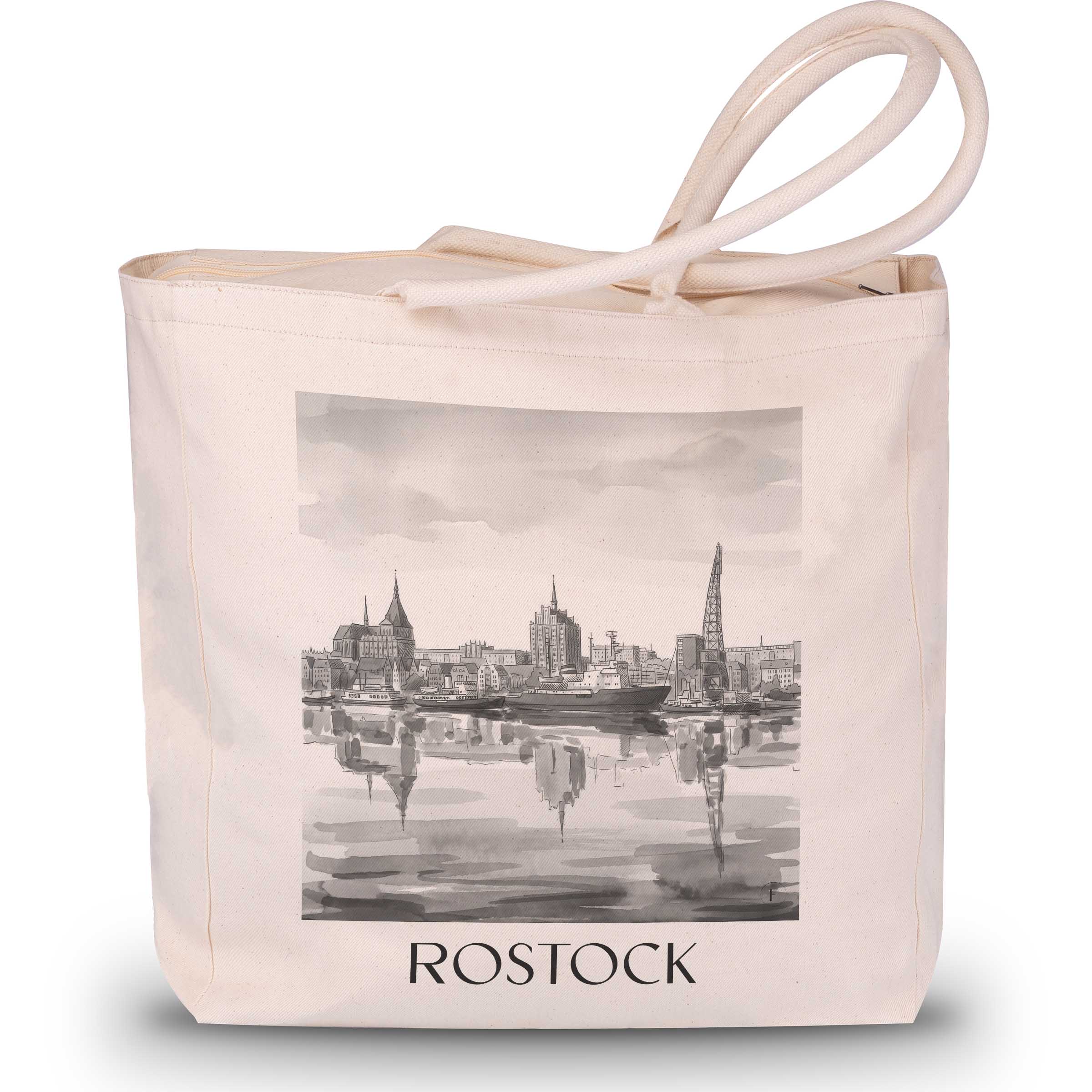 rostock-deutschland-einkaufstasche-aquarell-schwarz-weiss