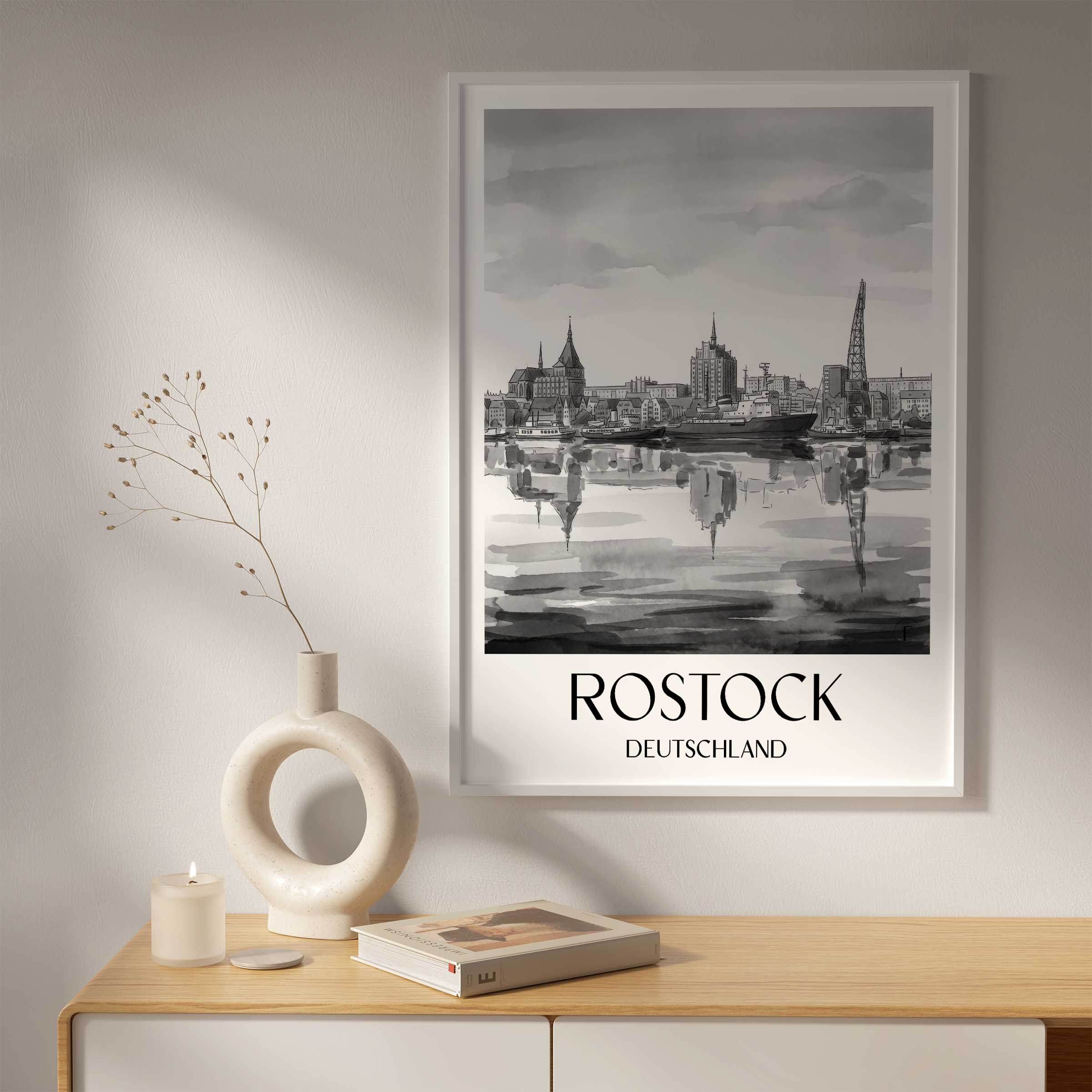 rostock-deutschland-poster-aquarell-schwarz-weiss