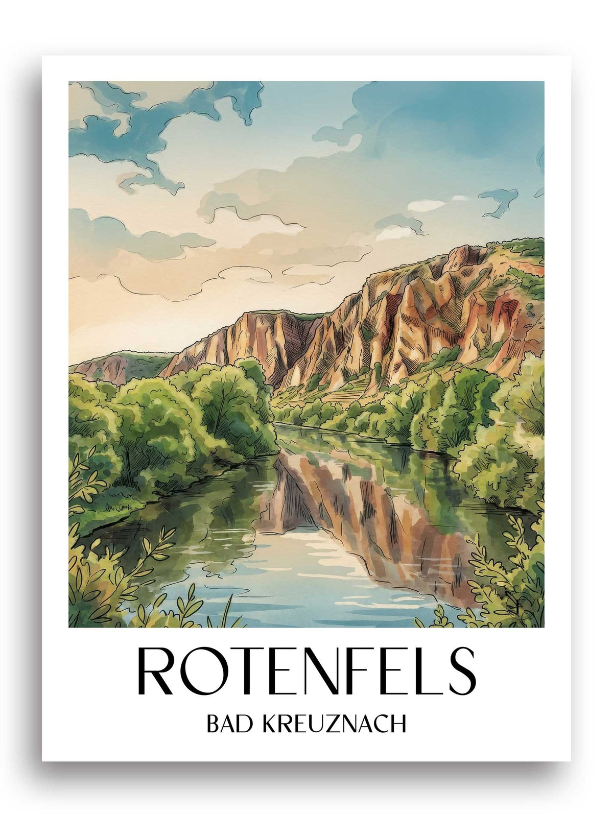 rotenfels-bad-kreuznach-deutschland-poster-aquarell