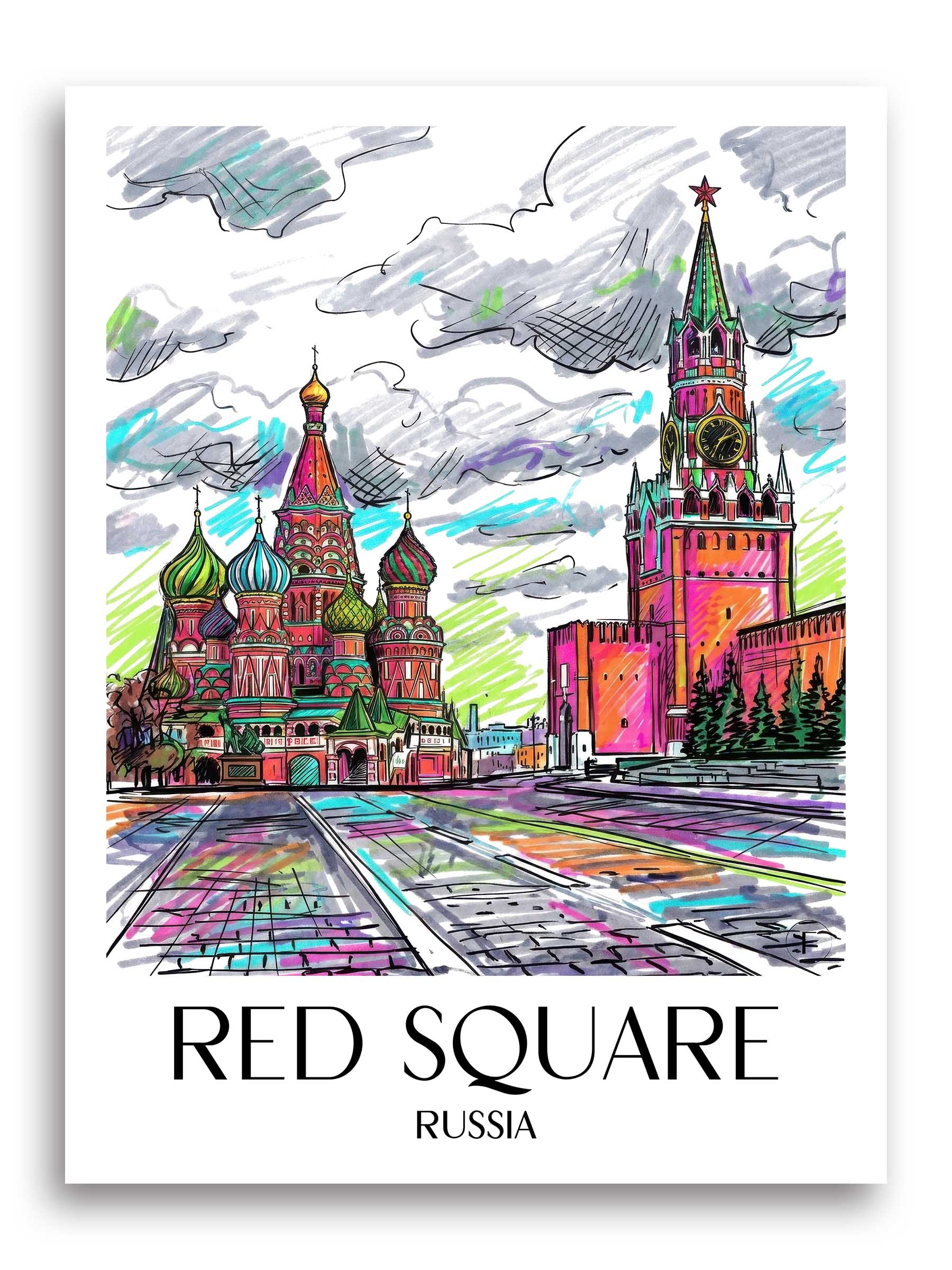 Roter Platz, Kremel Poster - - Russland Kunstdruck - Tag Graffiti von A4 bis A1 - favplace
