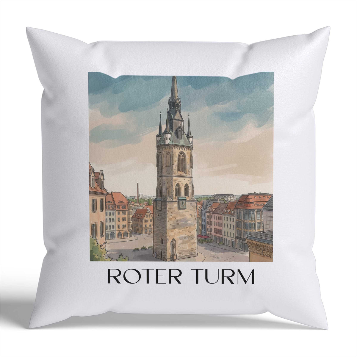 roter-turm-halle-deutschland-kissenbezug-aquarell