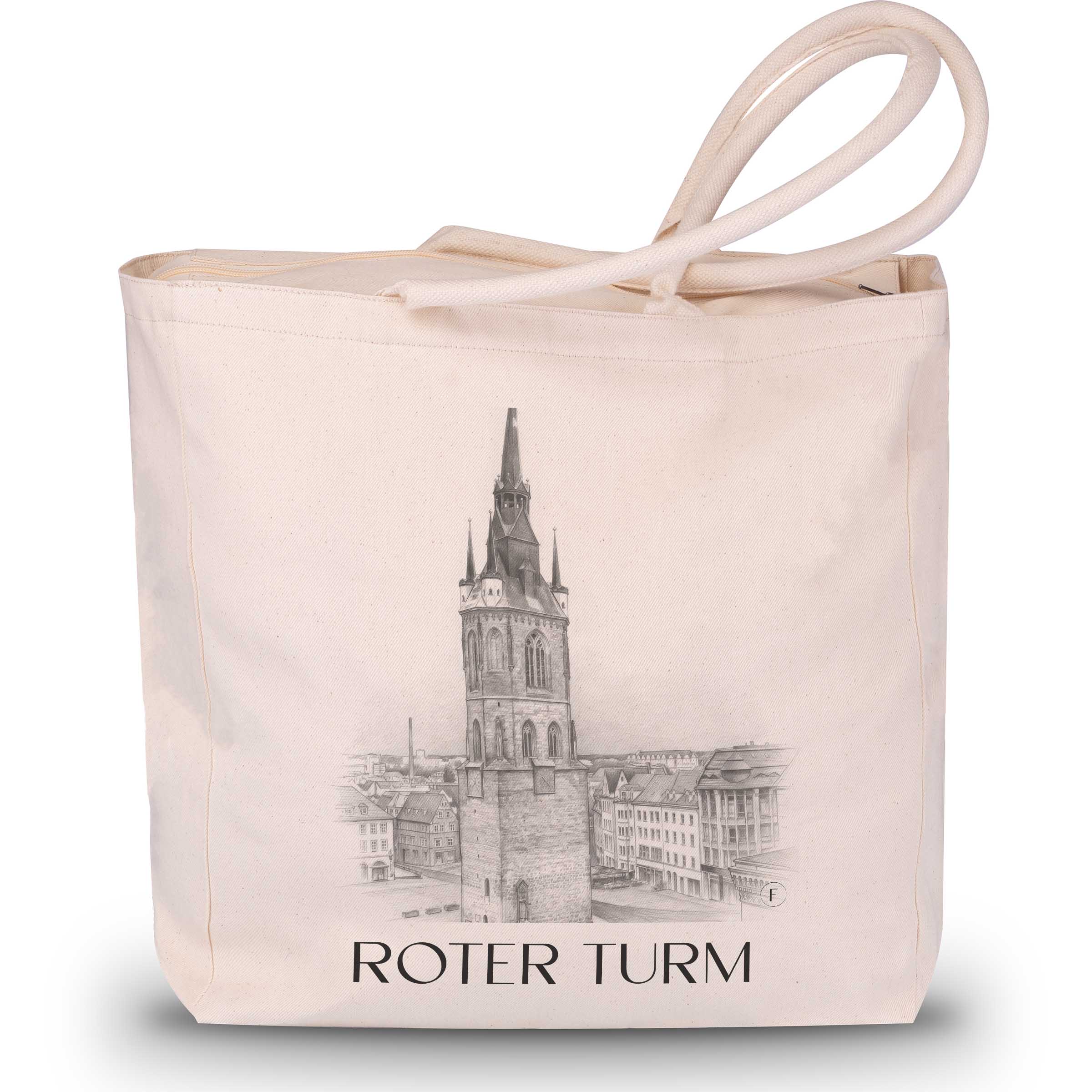 roter-turm-halle-deutschland-einkaufstasche-bleistift-zeichnung-drawing