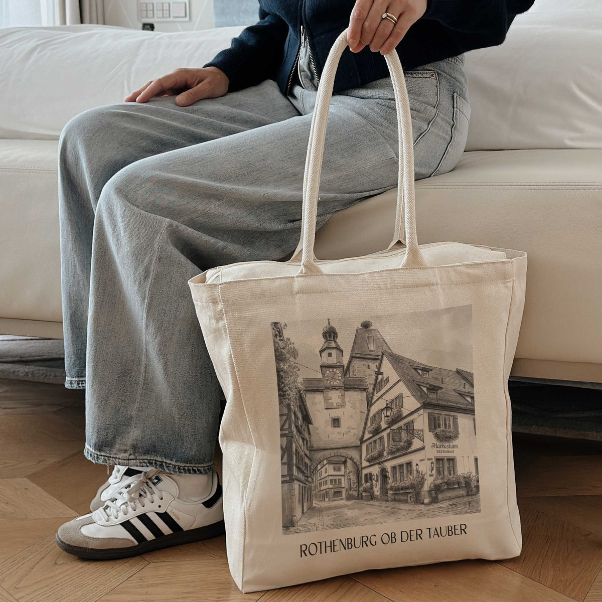 rothenburg-ob-der-tauber-deutschland-einkaufstasche-aquarell-schwarz-weiss