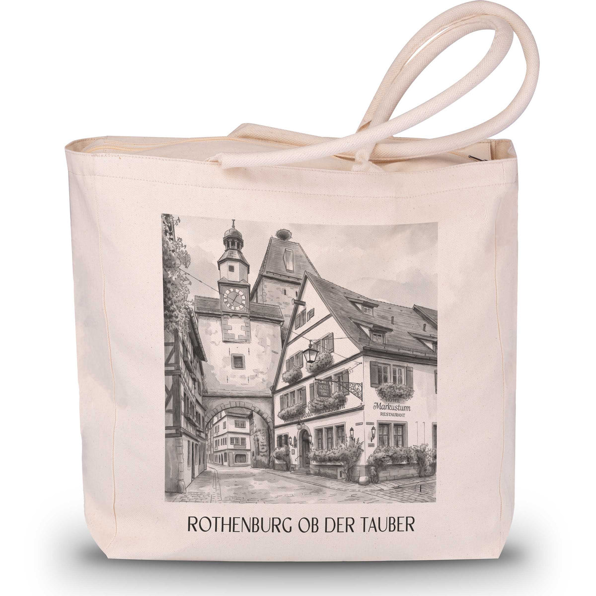 Rothenburg ob der Tauber - Deutschland Tote Bag - Einkaufstasche im Aquarell Schwarz-Weiß Stil - favplace