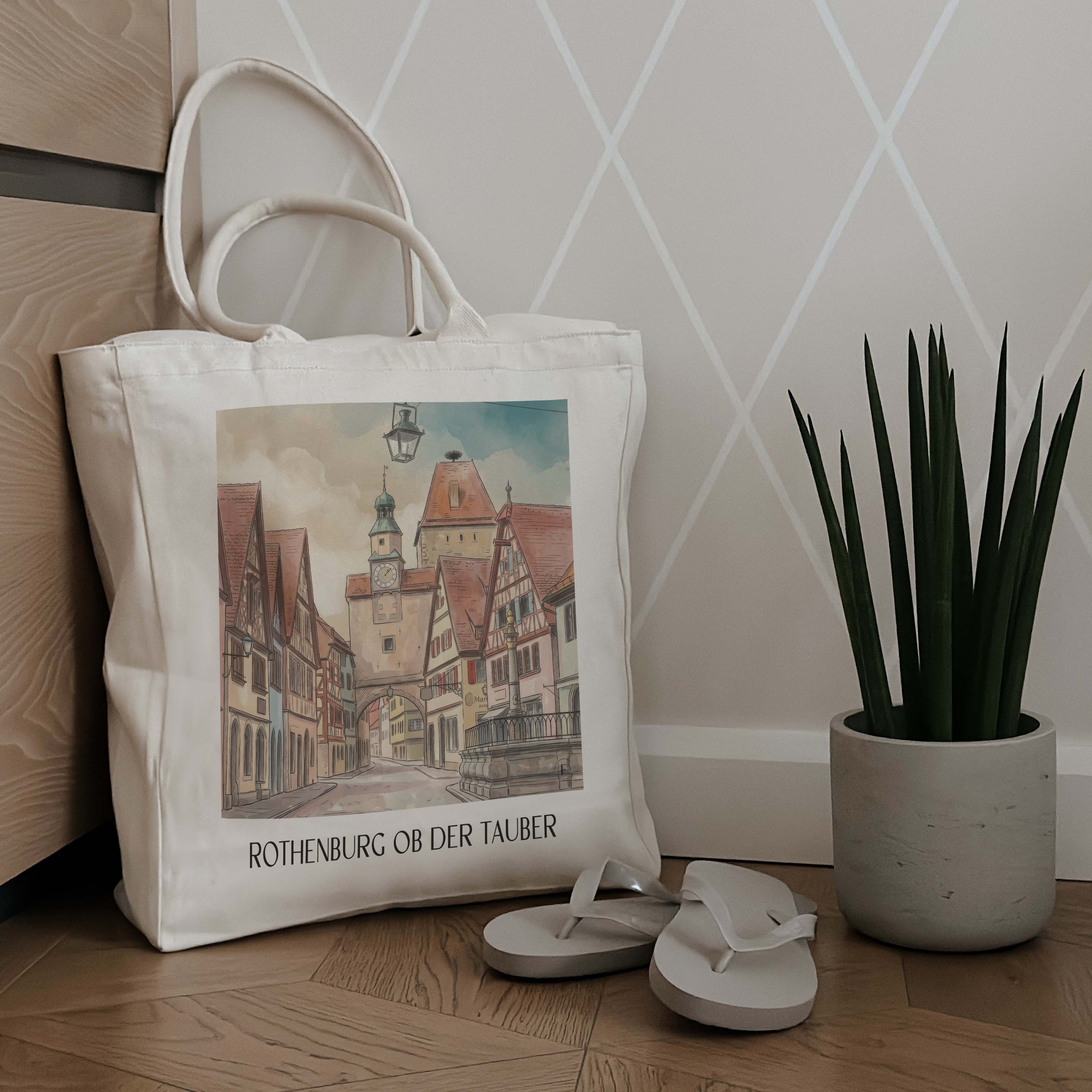 rothenburg-ob-der-tauber-deutschland-einkaufstasche-aquarell
