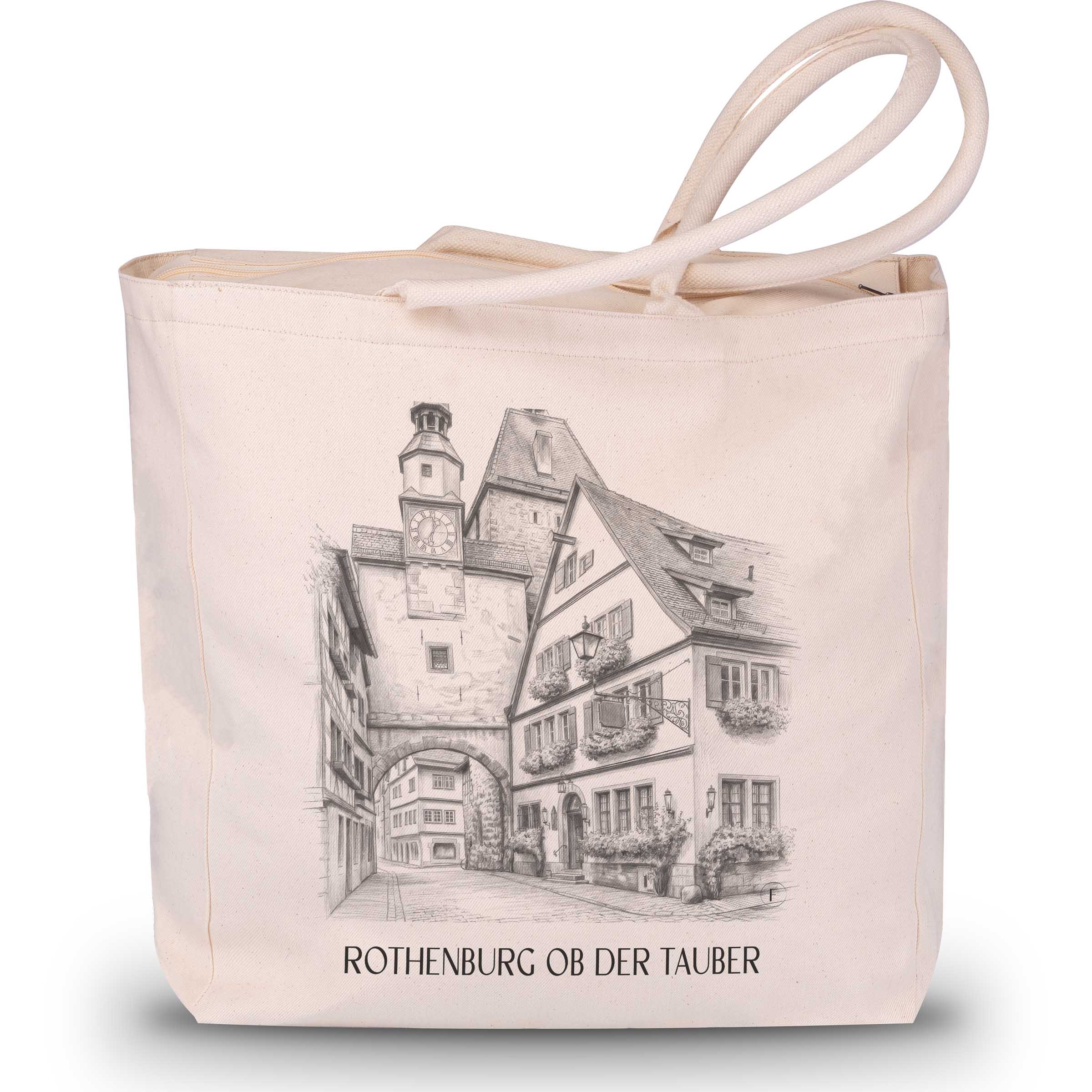 rothenburg-ob-der-tauber-deutschland-einkaufstasche-bleistift-zeichnung-drawing