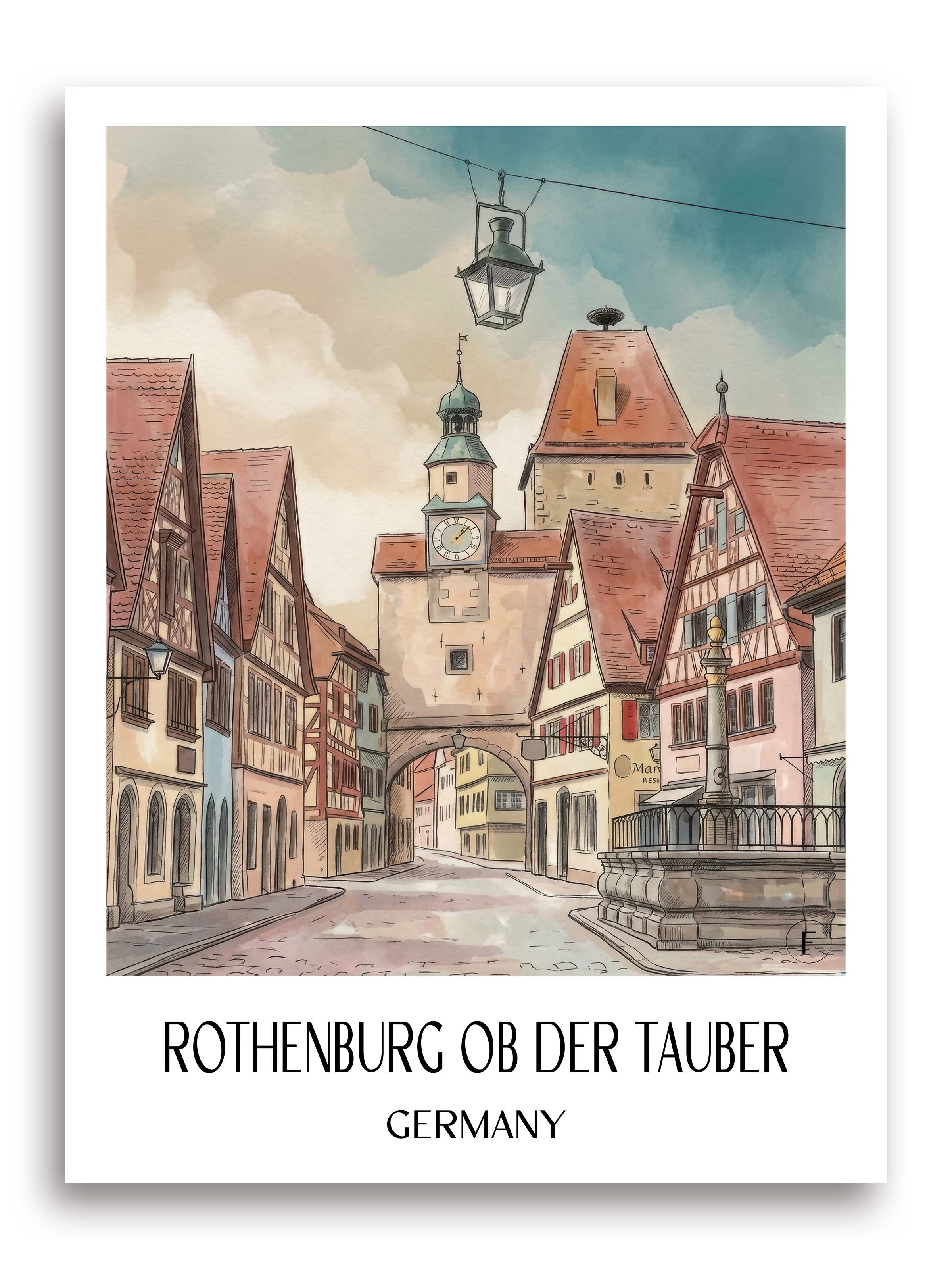 Rothenburg ob der Tauber Poster - - Deutschland Kunstdruck - Aquarell von A4 bis A1 - favplace