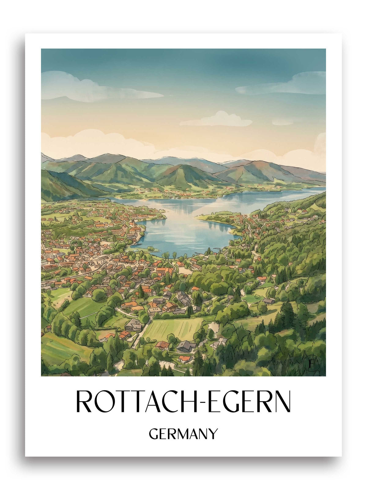 Rottach-Egern Poster - Tegernsee - Deutschland Kunstdruck - Aquarell von A4 bis A1 - favplace