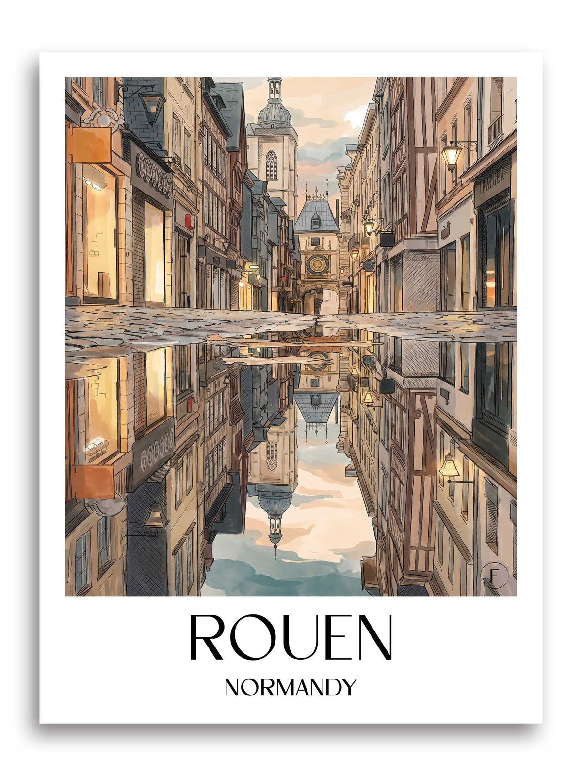 Rouen Poster - Normandie - Frankreich Kunstdruck - Aquarell von A4 bis A1 - favplace