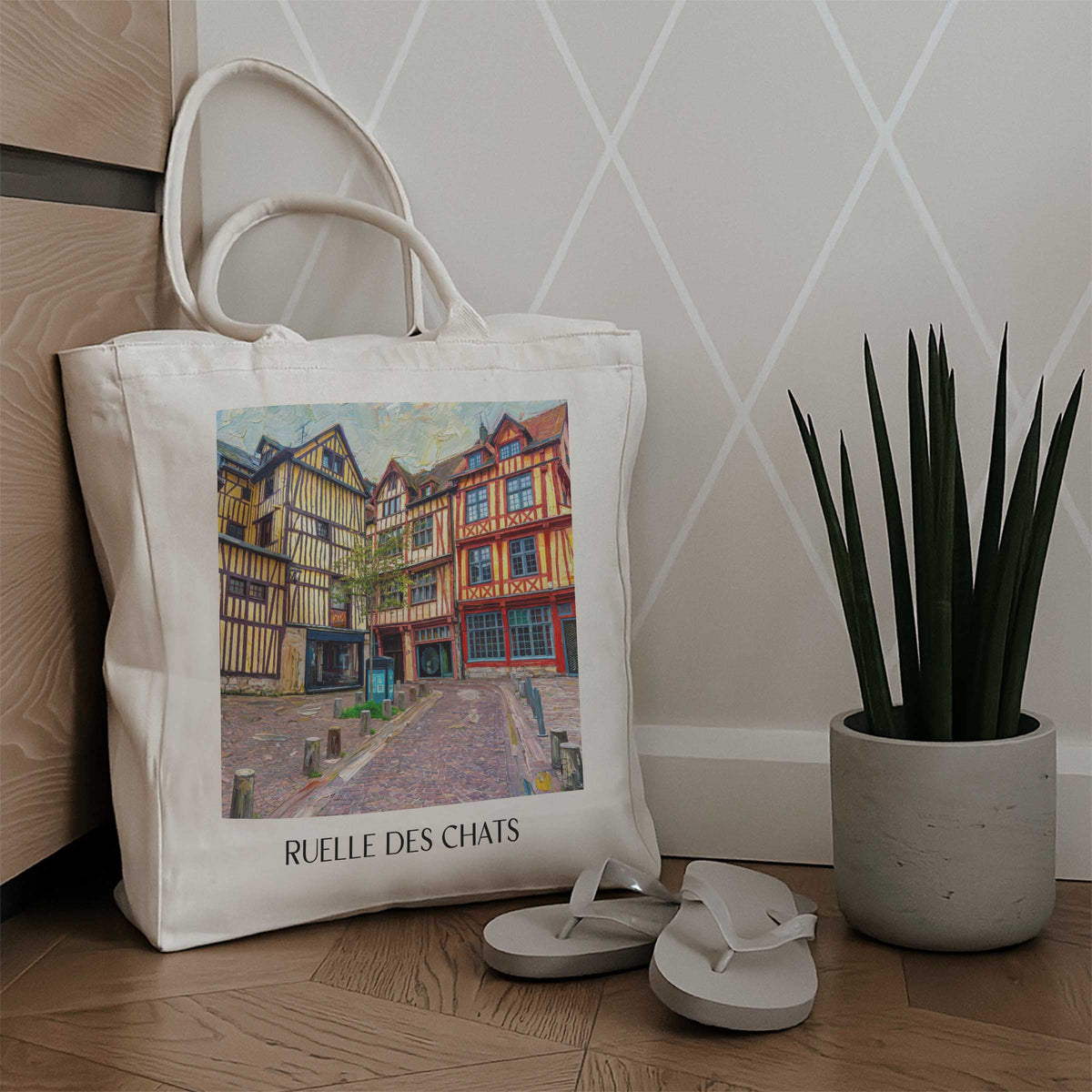 ruelle-des-chats-troyes-frankreich-einkaufstasche-oil-painting-oelgemaelde