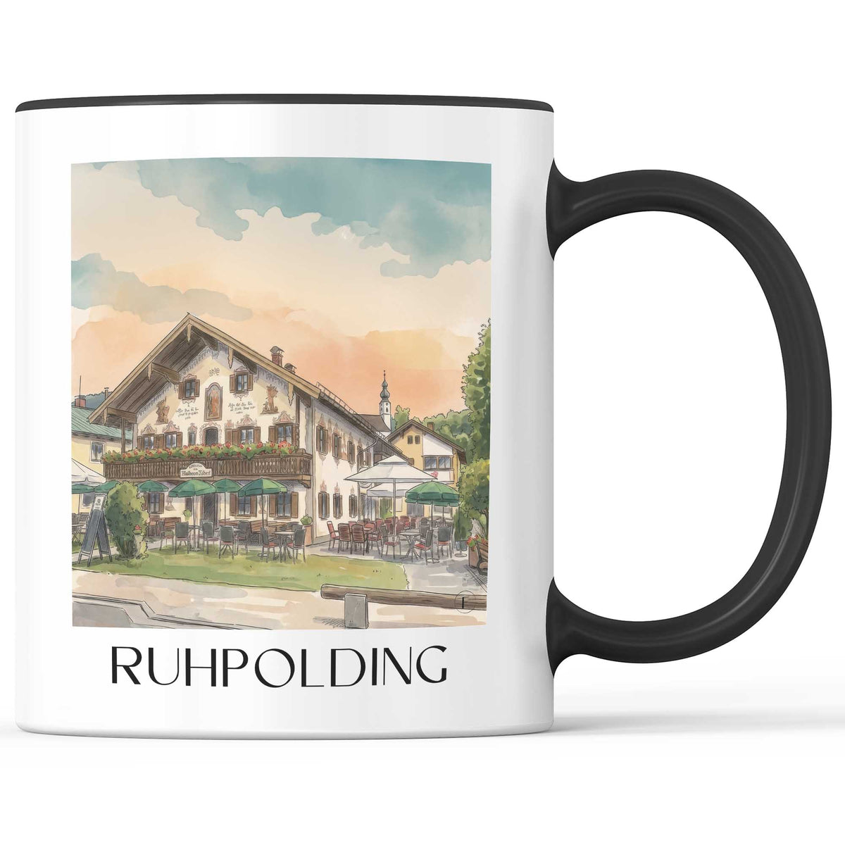 Ruhpolding Kaffeebecher - Chiemgau - Deutschland Becher - Kaffeetasse im Aquarell Stil - favplace