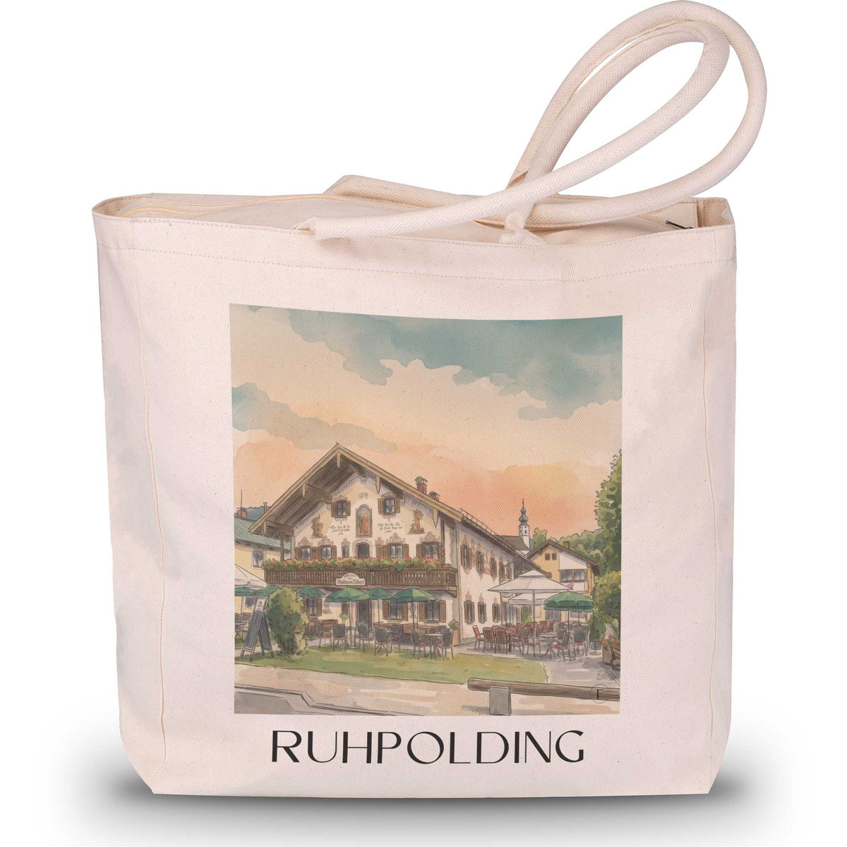 ruhpolding-chiemgau-deutschland-einkaufstasche-aquarell
