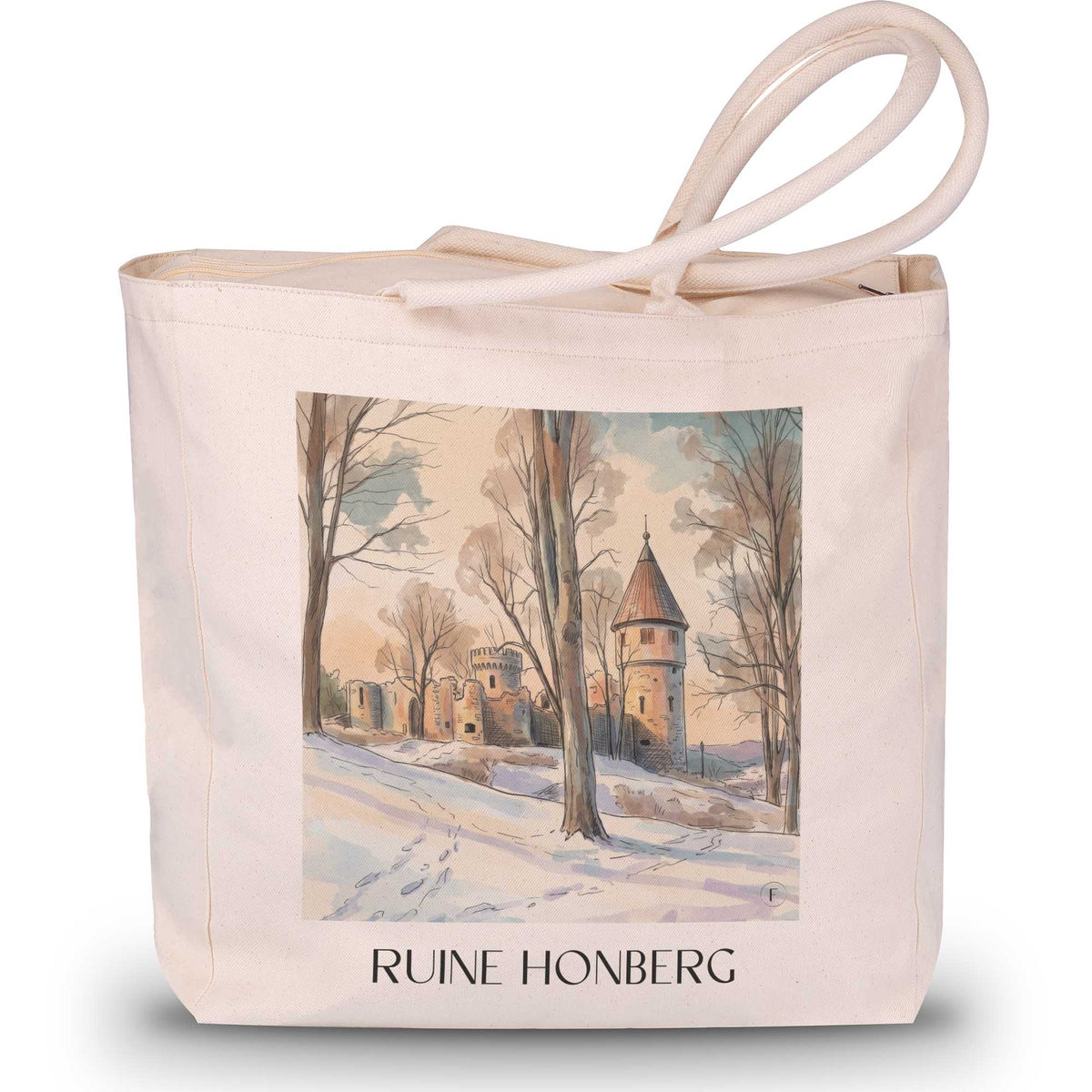 ruine-honberg-tuttlingen-deutschland-einkaufstasche-aquarell