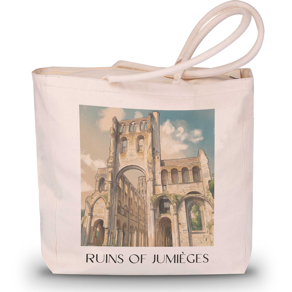 Ruines de Jumièges Shopping Tasche - Seine-Maritime - Frankreich Tote Bag - Einkaufstasche im Aquarell Stil - favplace