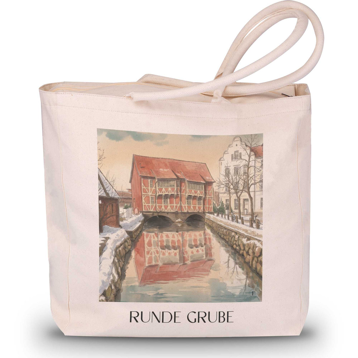 runde-grube-wismar-deutschland-einkaufstasche-aquarell