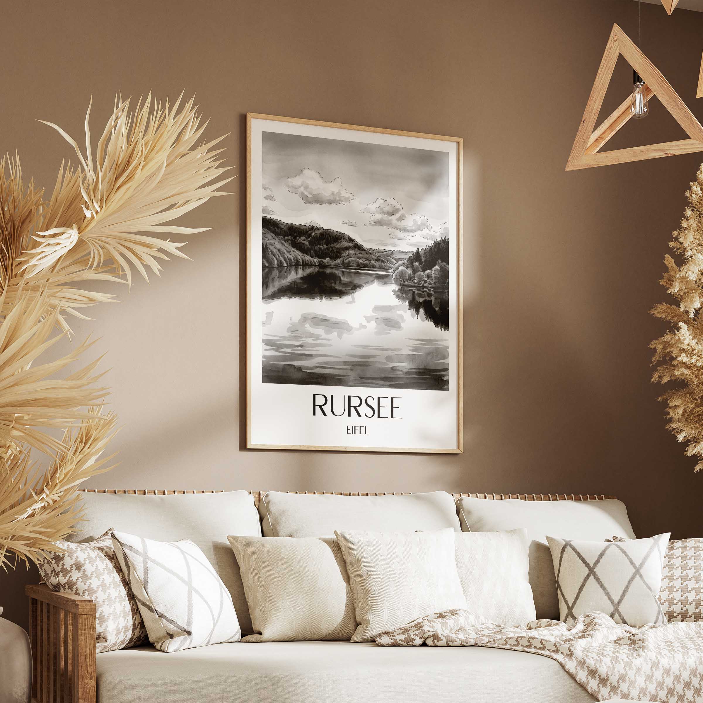 rursee-eifel-deutschland-poster-aquarell-schwarz-weiss