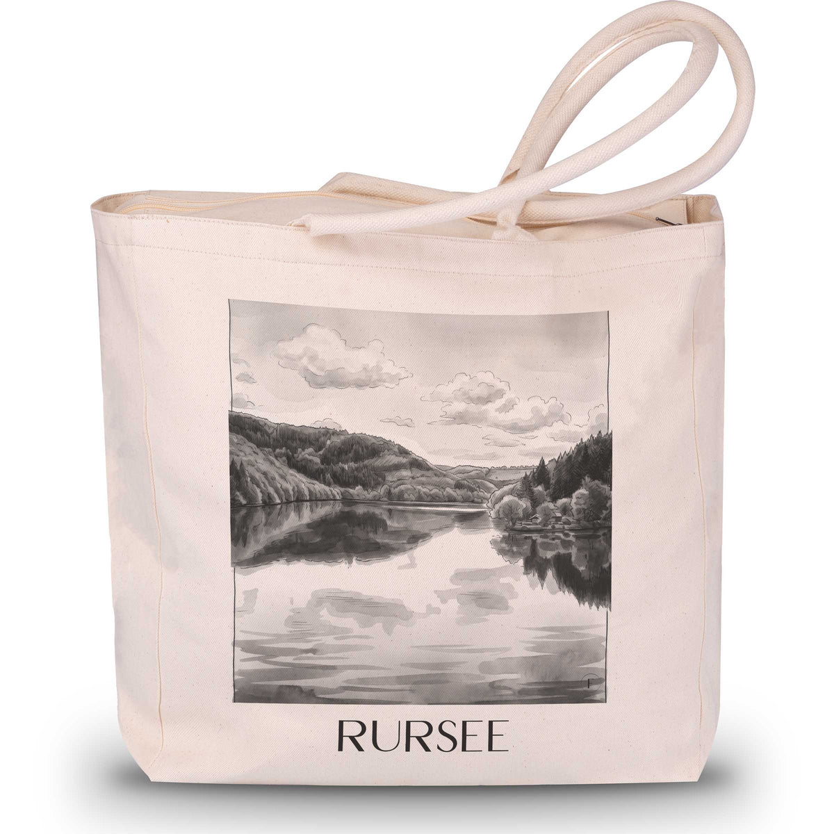Rursee Shopping Tasche - Eifel - Deutschland Tote Bag - Einkaufstasche im Aquarell Schwarz-Weiß Stil - favplace