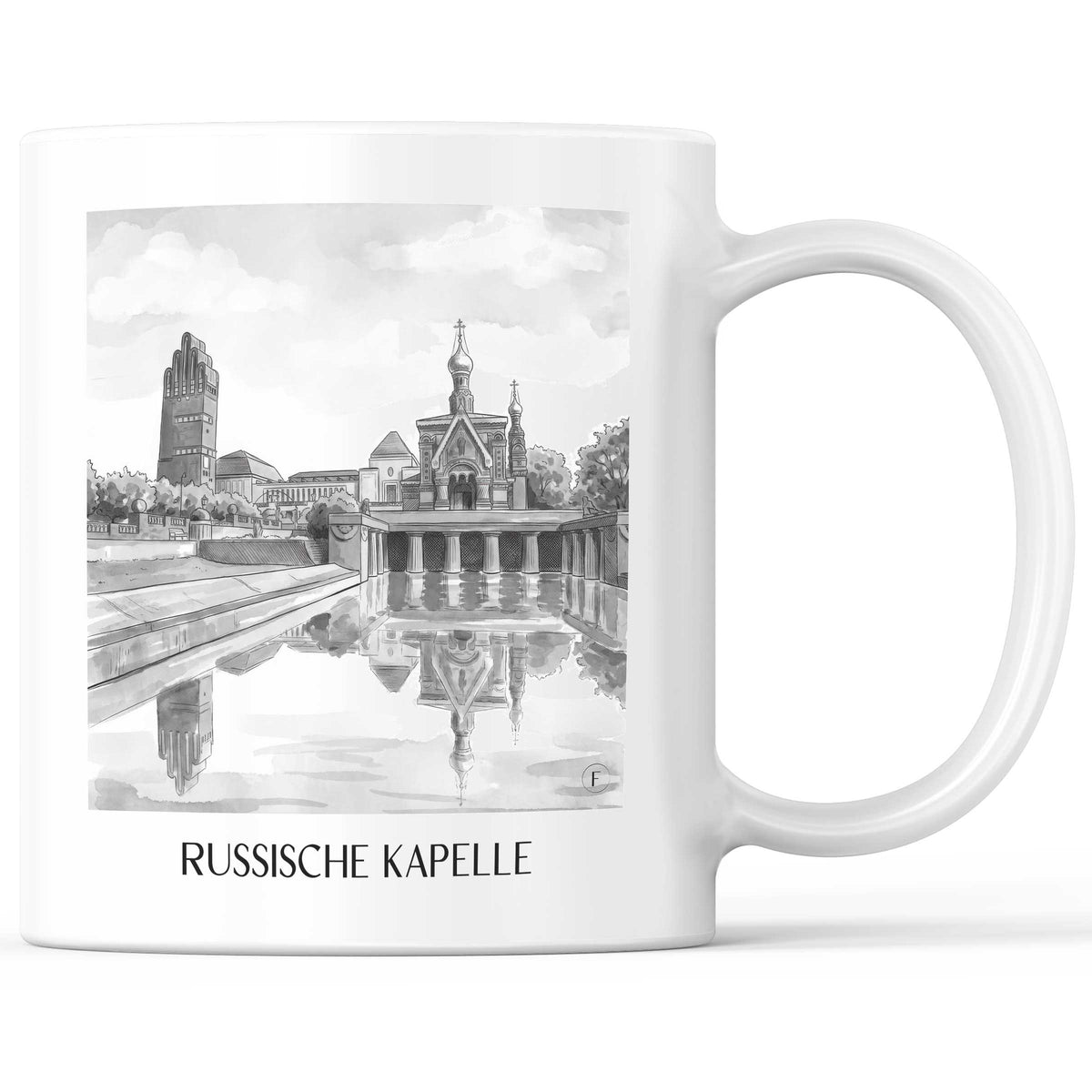 russische-kapelle-darmstadt-deutschland-kaffeebecher-aquarell-schwarz-weiss