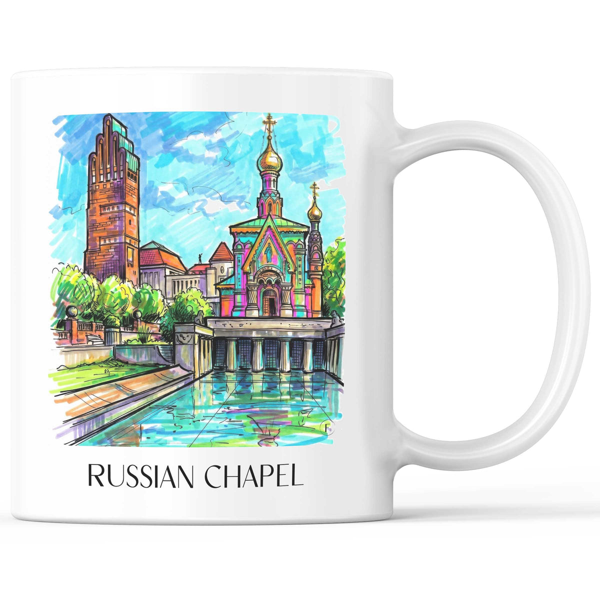 Russische Kapelle Kaffeebecher - Darmstadt - Deutschland Becher - Kaffeetasse im Tag Graffiti Stil - favplace