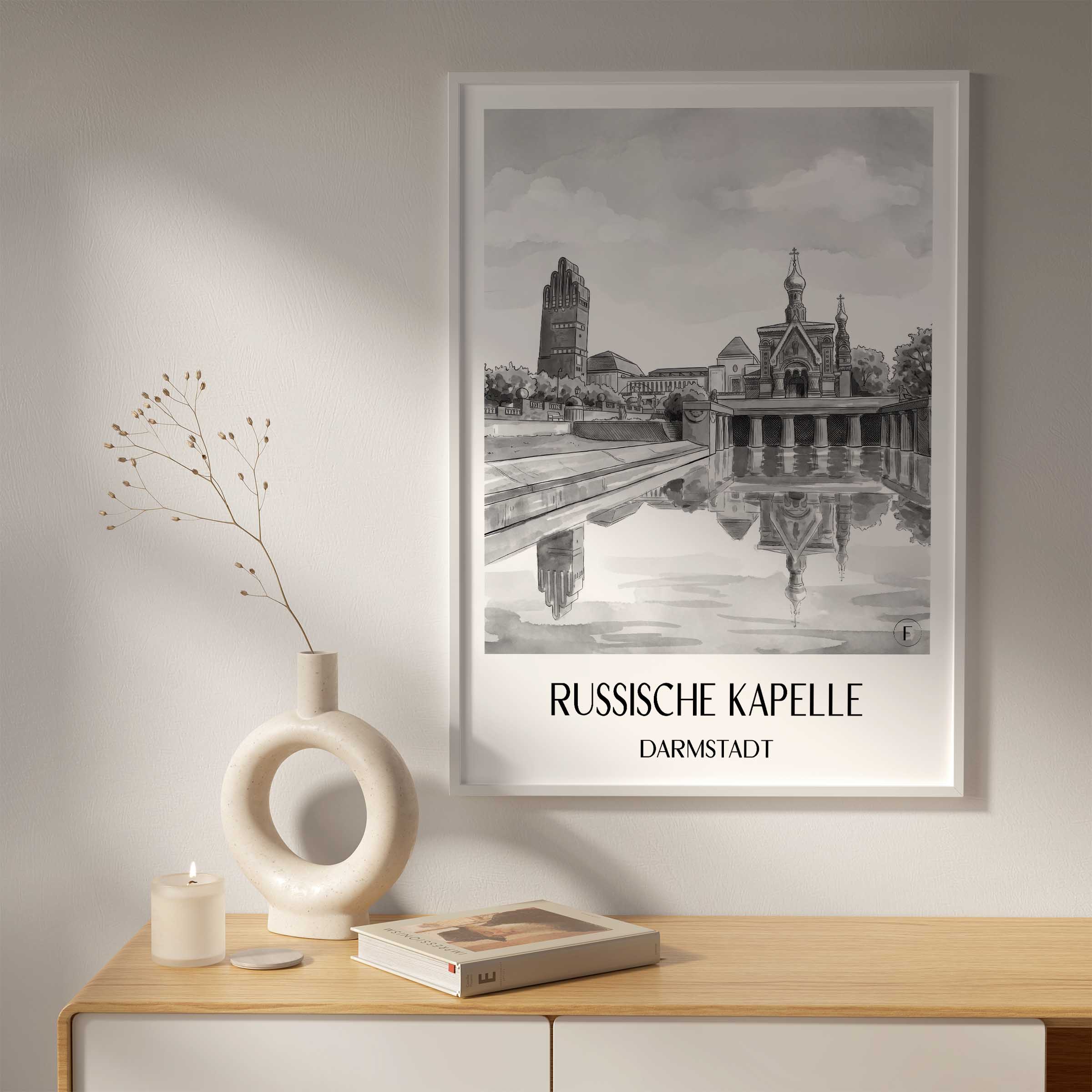 russische-kapelle-darmstadt-deutschland-poster-aquarell-schwarz-weiss