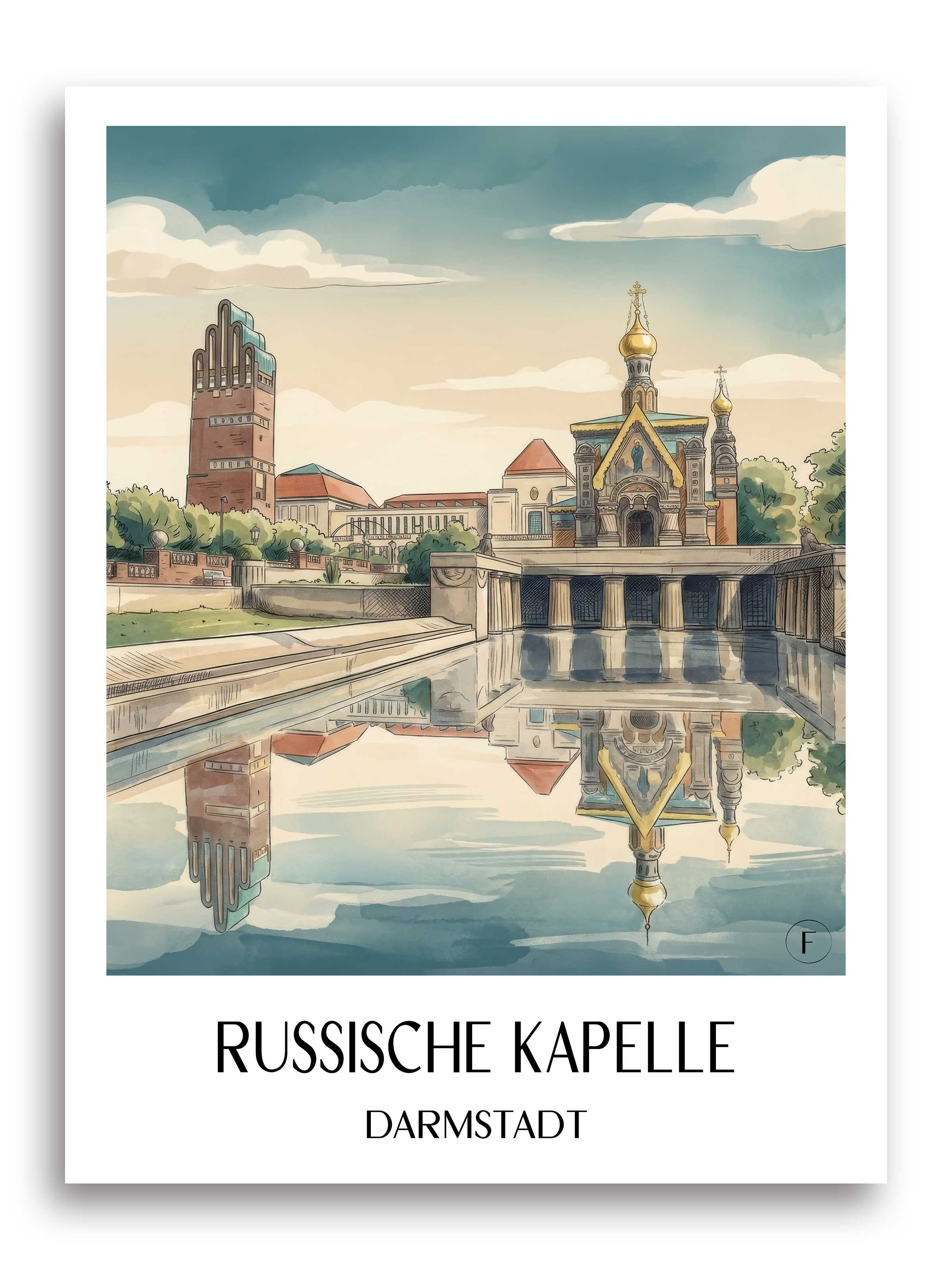 russische-kapelle-darmstadt-deutschland-poster-aquarell