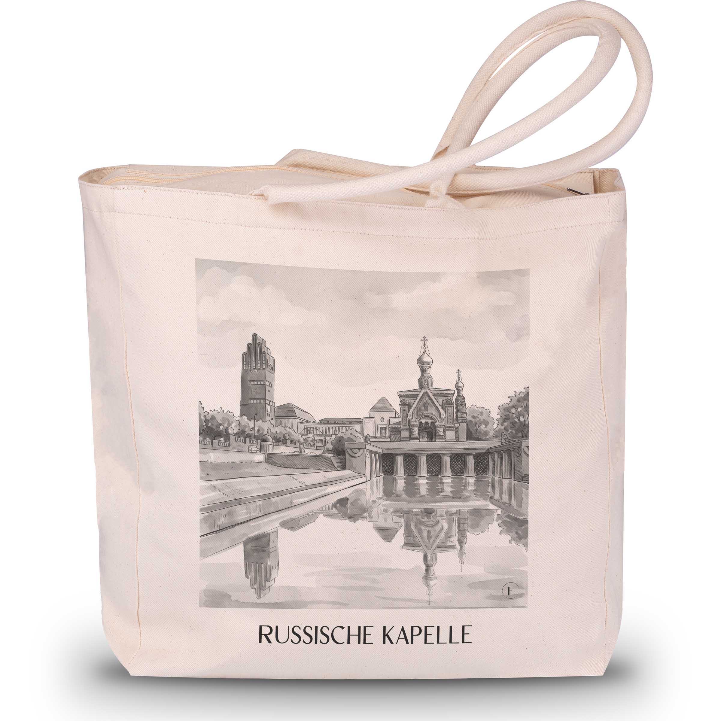 russische-kapelle-darmstadt-deutschland-einkaufstasche-aquarell-schwarz-weiss