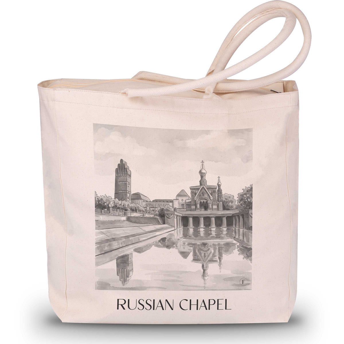 Russische Kapelle Shopping Tasche - Darmstadt - Deutschland Tote Bag - Einkaufstasche im Aquarell Schwarz-Weiß Stil - favplace