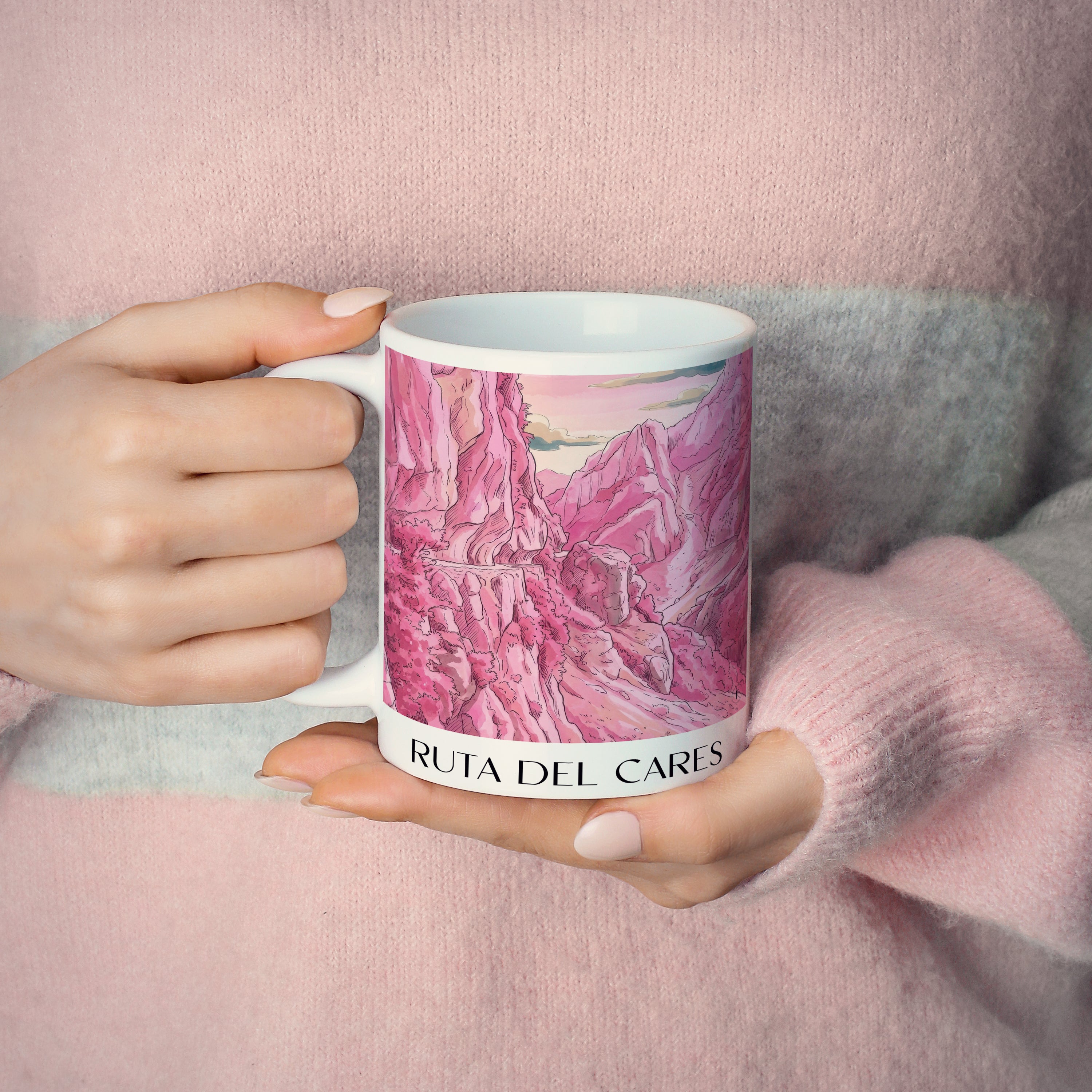 ruta-del-cares-spanien-spanien-kaffeebecher-aquarell-pink-rosa