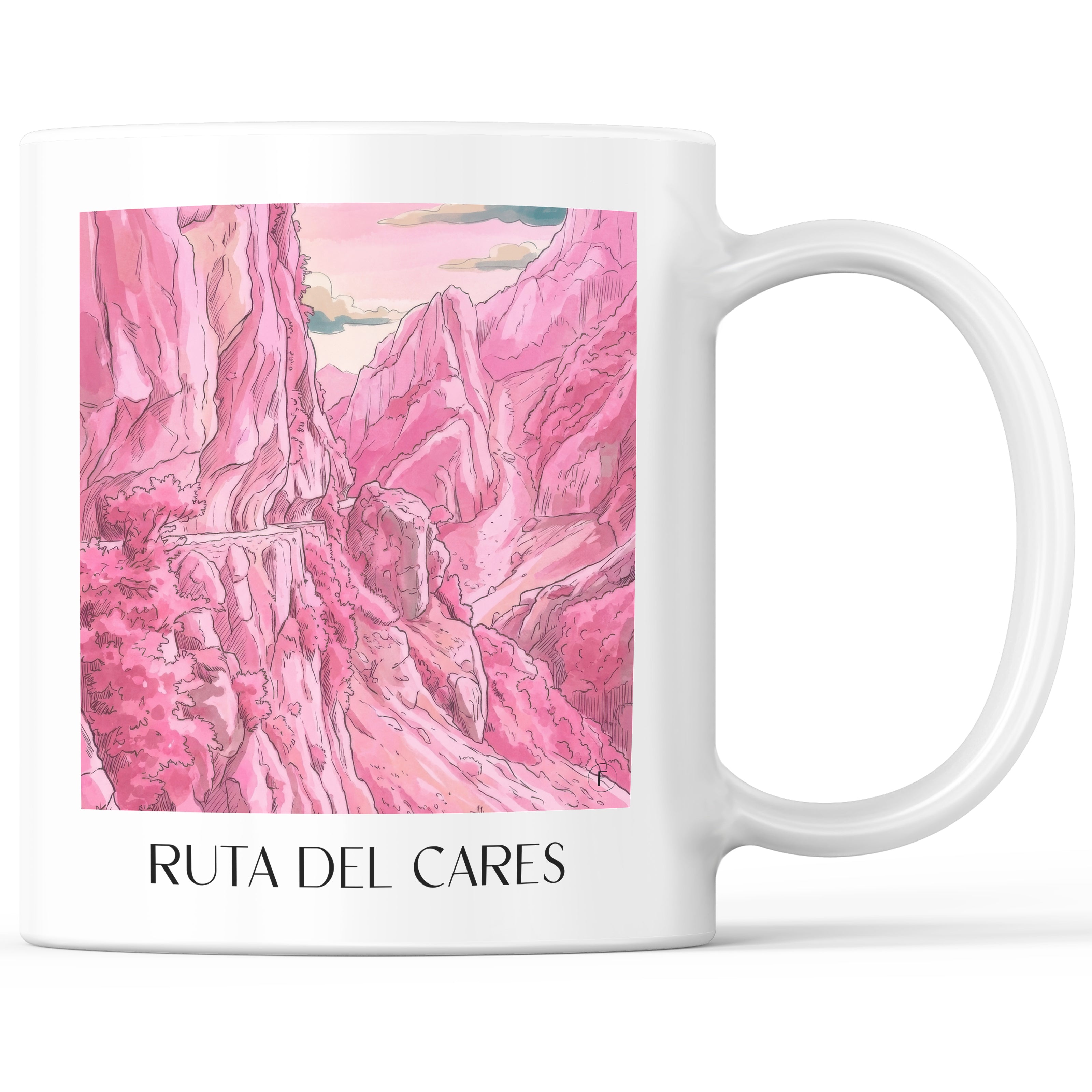 Ruta del Cares Kaffeebecher - Spanien - Spanien Becher - Kaffeetasse im Aquarell Pink Stil - favplace